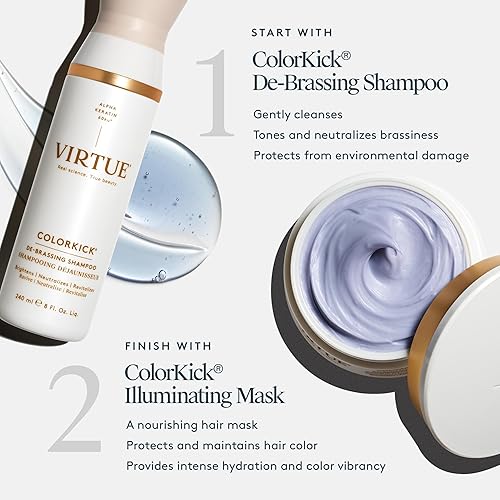 Miniatura 4 de VIRTUE Champú deslatado, tónico de color natural, ilumina y revitaliza todo el cabello tratado con color, ColorKick, 8 onzas líquidas