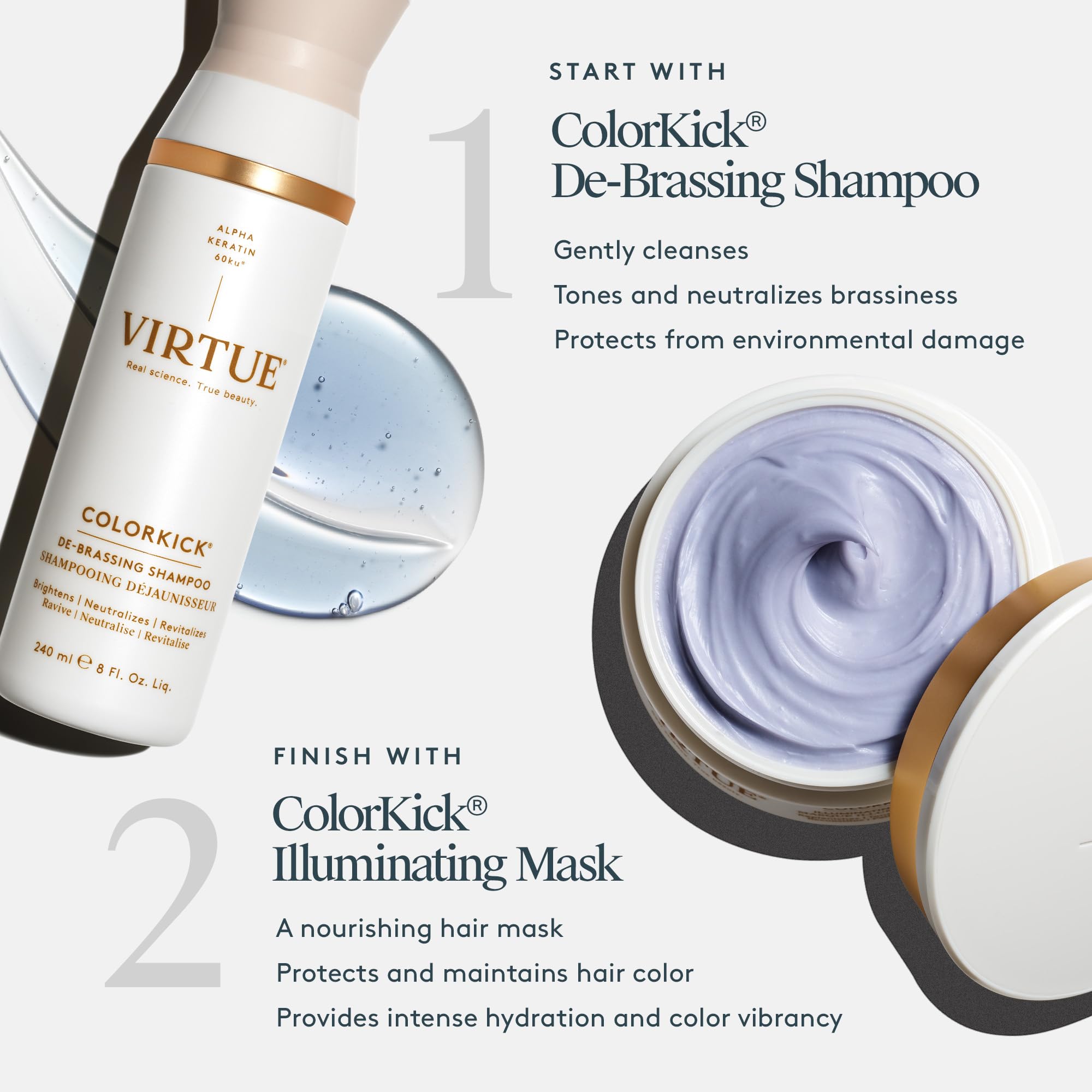 VIRTUE ColorKick Purple Shampoo, De-Brassing Toner, 8 Fl Oz