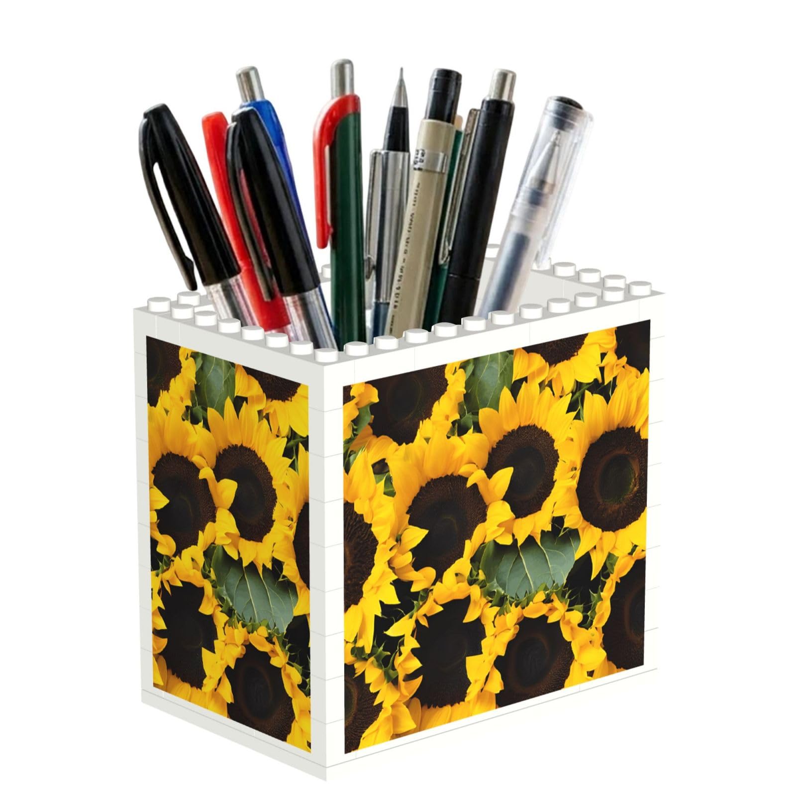ESNAIUVCD Sunflowers Print Building Block Pen Holder - Pencil Holder For Desk/Classroom,Desk Accessories, Multifunctional Office Supplies Pen Organizer Pencil Cups(1pcs)