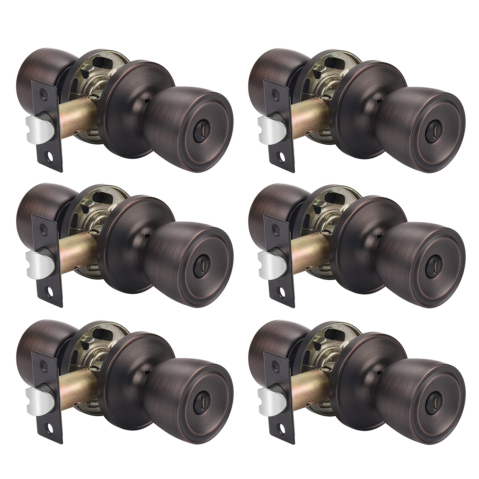 Probrico 6 Pack Tulip Privacy Door Knobs,Oil Rubbed Bronze Finish, Fit for Bedroom & Bathroom Doors,Interior Door Handles Locked, Tulip Style Knob for Right or Left Handed Doors,Keyless