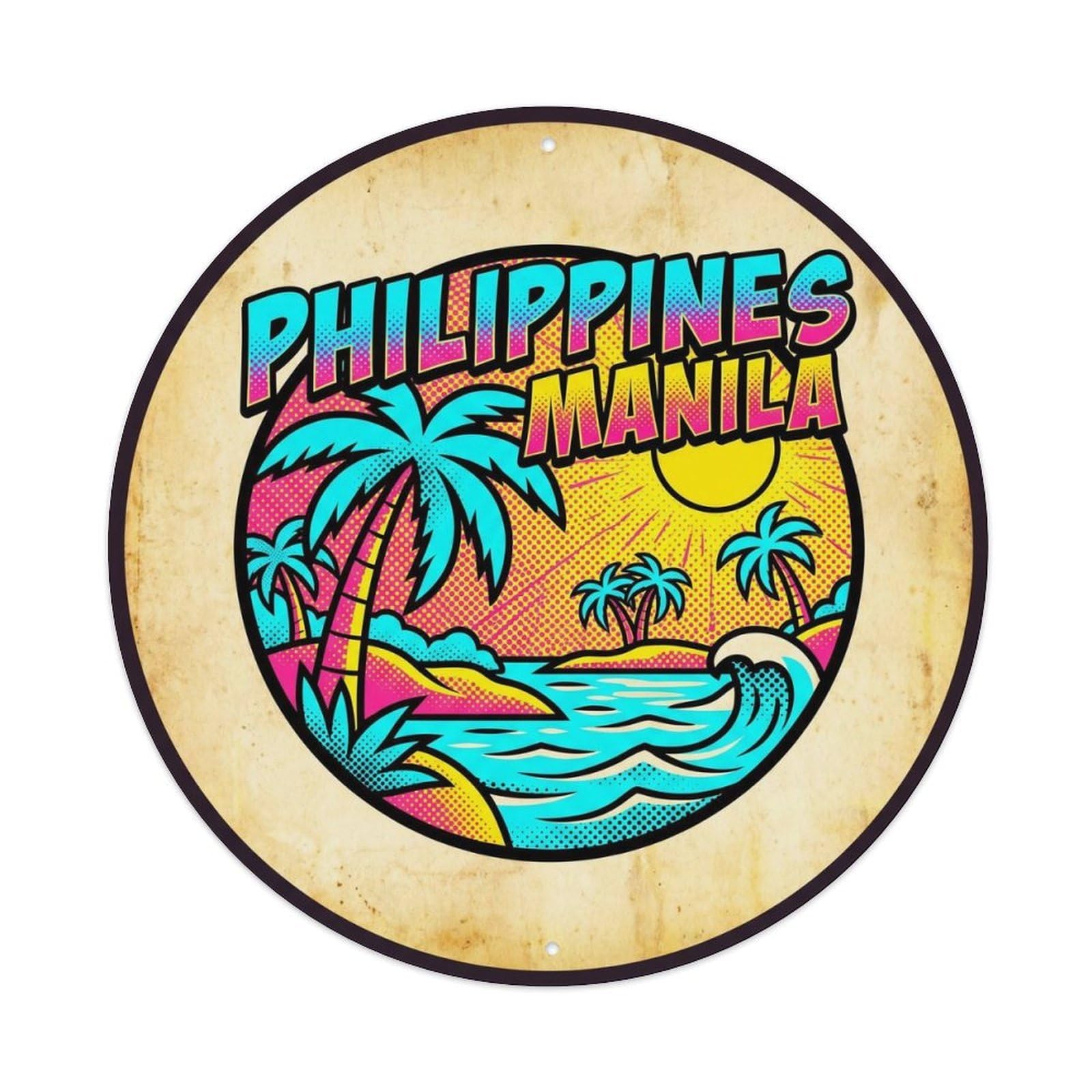 Philippines Manila Ocean Coast Comic Color Metal Tin Sign