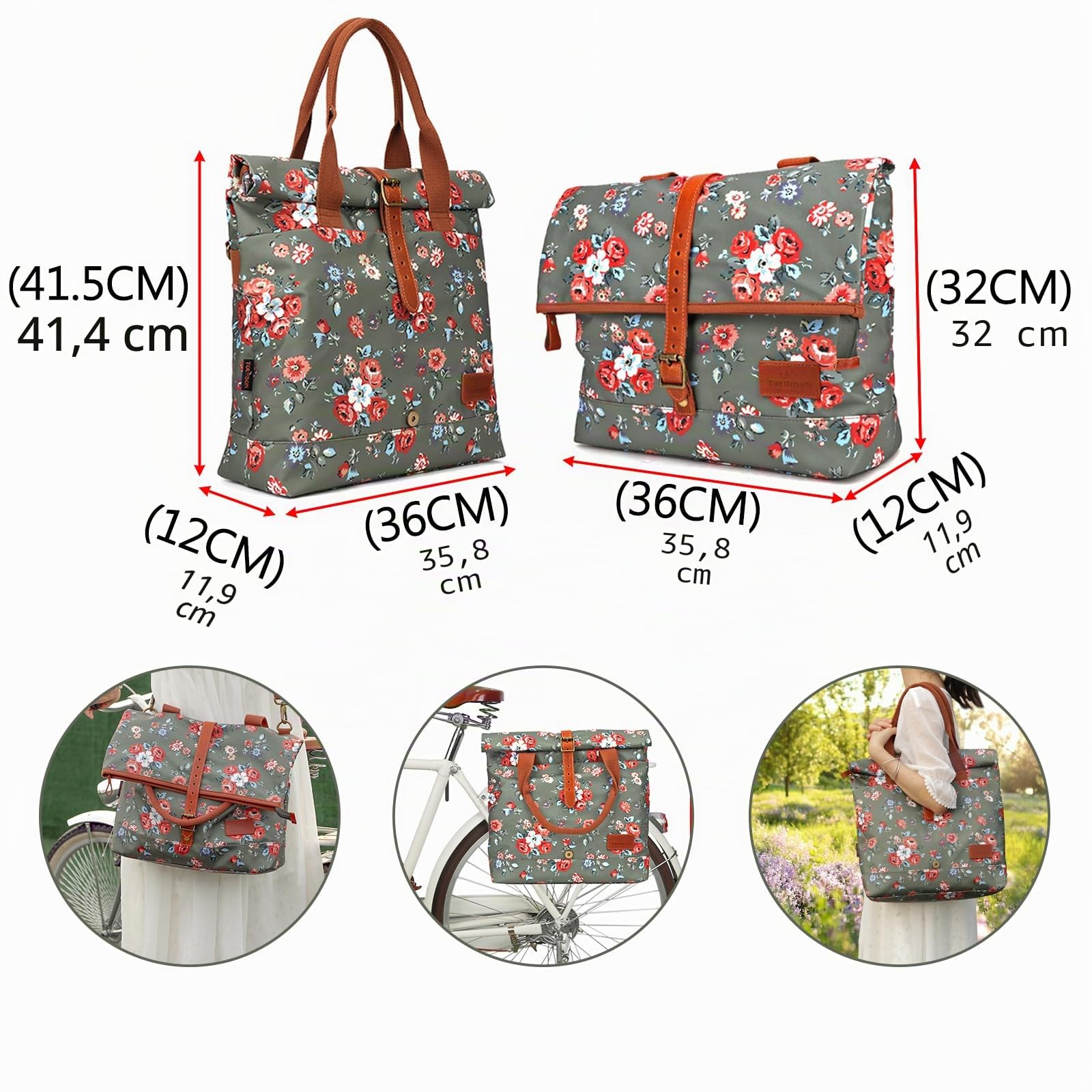 TOURBON Borsa da bicicletta da donna, impermeabile, in tela, borsa per portapacchi posteriore, per ciclismo, viaggi