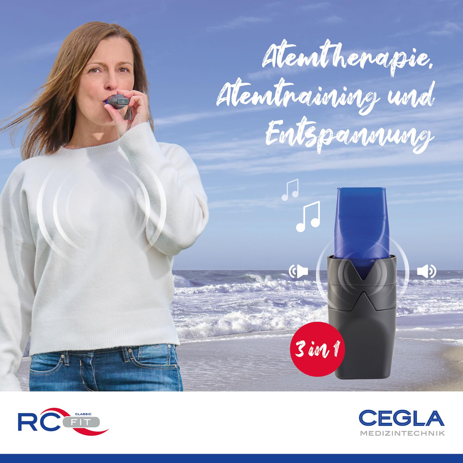CEGLA RC-FIT® CLASSIC Atemtrainer und Atemtherapiegerät mit Vibration & Sound für Atemtraining, Entspannung & Fitness – zur Stärkung von Gesundheit & Mentalkraft – Made in Germany