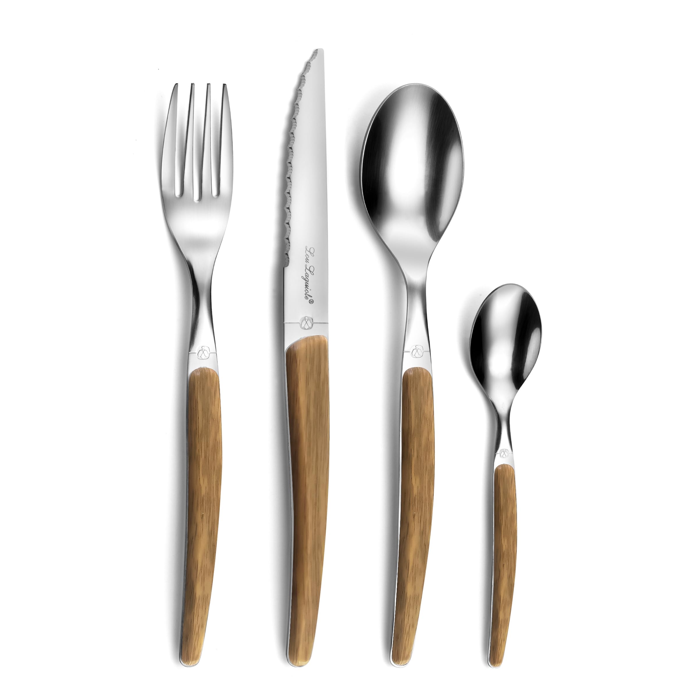 LOU LAGUIOLE - Set di posate da 24 pezzi per 6 persone - Montana Nature - 18/0 acciaio inox, finitura lucida - effetto legno