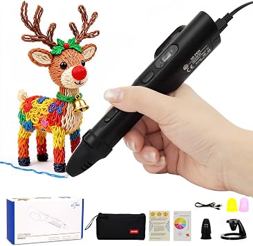 3D Printing Pen Kit, 3D Printer Pen with Stepless Speed Control, LCD Display, Compatible with 1.75mm PLA & ABS Filament, 3D Drawing Pen for DIY Crafts, Art Projects, Modeling, Creative Design, Black