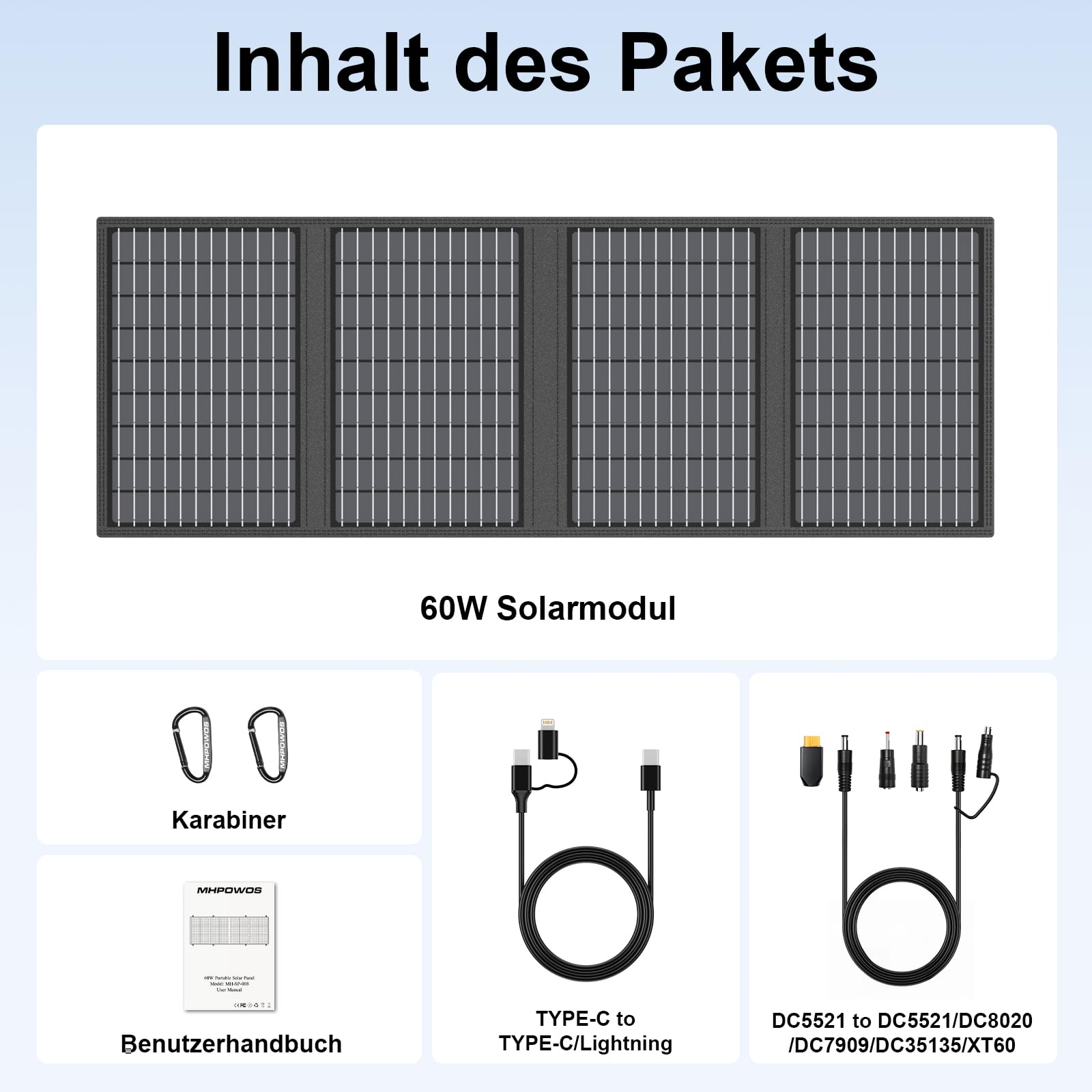 60W Tragbares Solarladegerät mit Ständer, Faltbares Solarpanel mit USB-C, USB-A und DC-Ausgängen, für Camping, Wandern, Notstromversorgung für Kleine Stromgeneratoren, Telefone, Powerbanks
