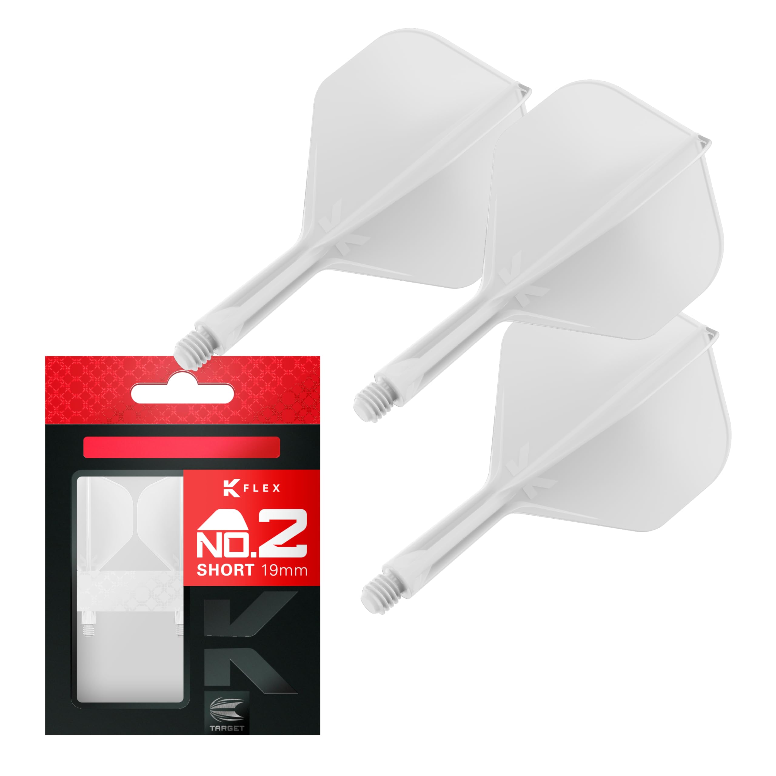 K Flex Integrated Dart Flight And Shaft, No.2 White (Short) | Pack Of 3 K-Flex - No 2, Precision Moulded 2-In-1 Dart Flights And Dart Stem | Professional Dart Accessories