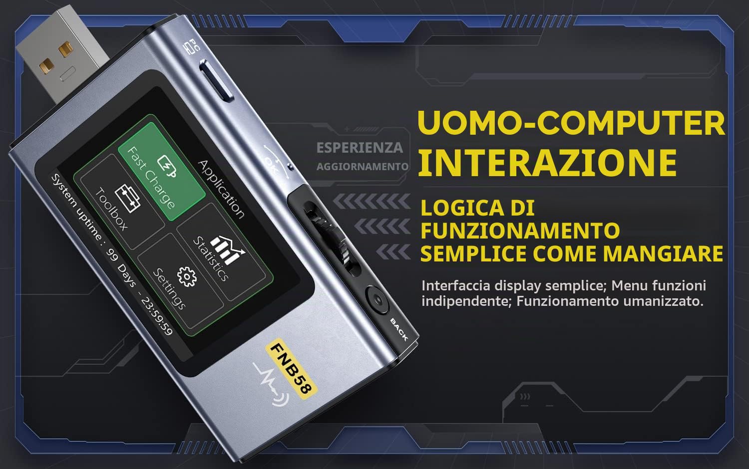 DollaTek FNB58 Voltmetro digitale Amperometro USB Tester TYPE-C Rilevamento rapido della carica Trigger Misurazione della capacità con bluetooth 4-28V Tensione di monitoraggio