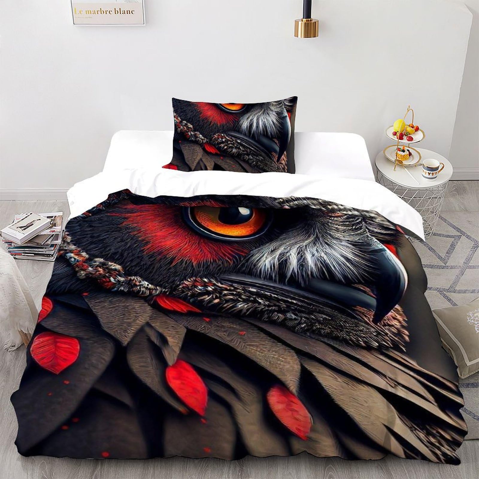 Housse de couette hibou 135x200cm respirante et parure de lit mystérieuse facile à entretenir