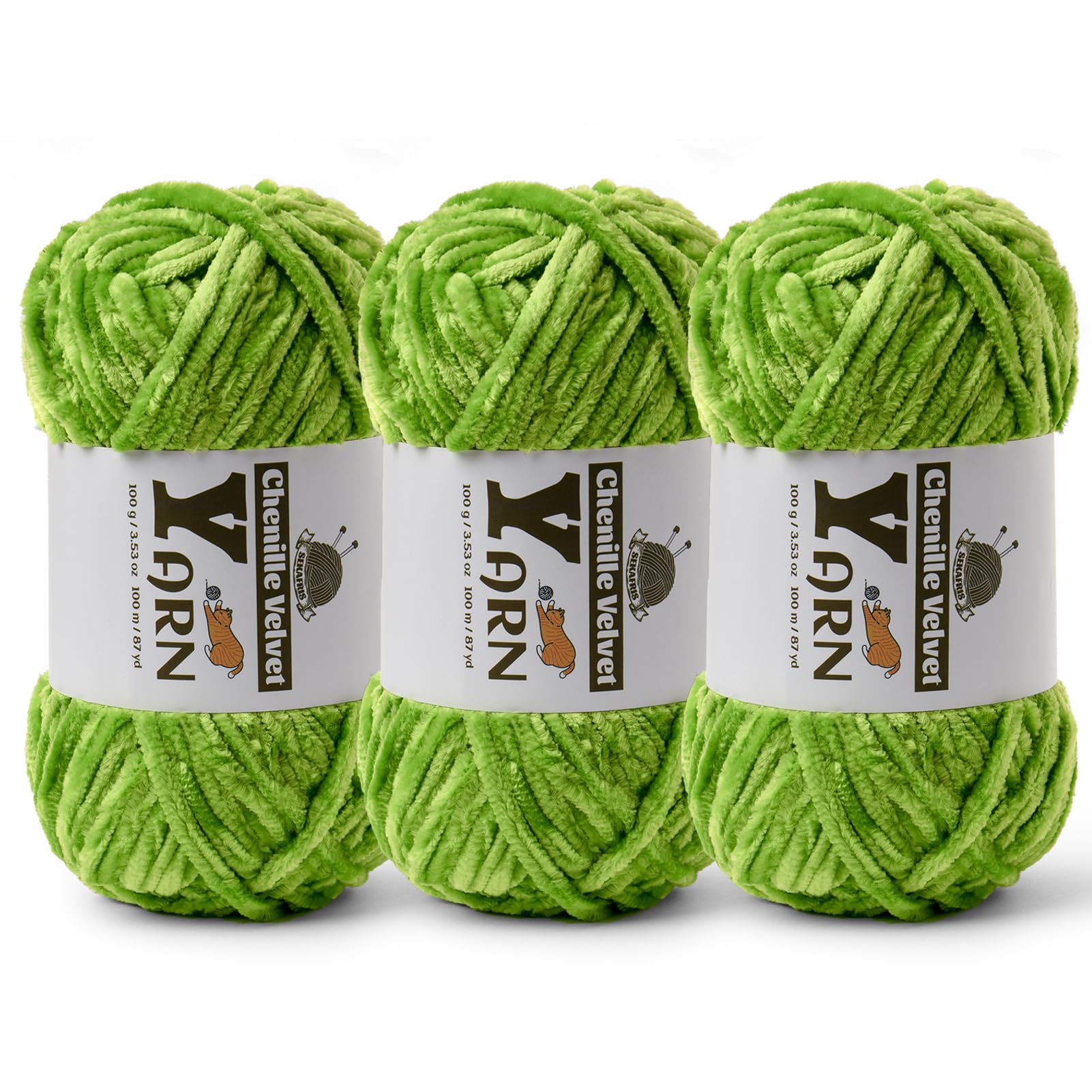 Chenille Crochet Emerald Green Yarn 3 Pack
