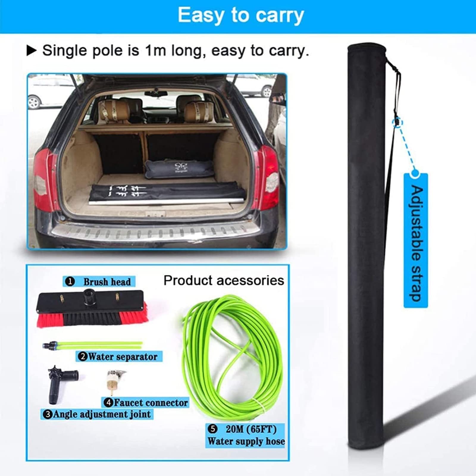 Kit de limpieza Teles de 9 m con cabezal de cepillo de 30 cm para paneles solares, herramienta para exteriores para un sistema de limpieza eficiente