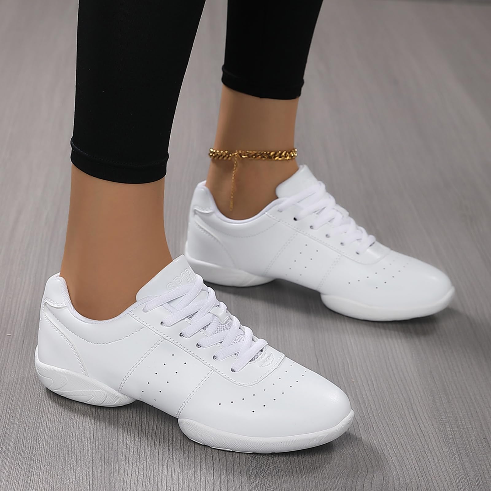 GlideMoves Cheer Shoes Girls Dancing Training Sneakers Women Jumping Tumbling Exercise Aerobic Fitness Dance Sole Separation Women Size 9 Men 8 White 41