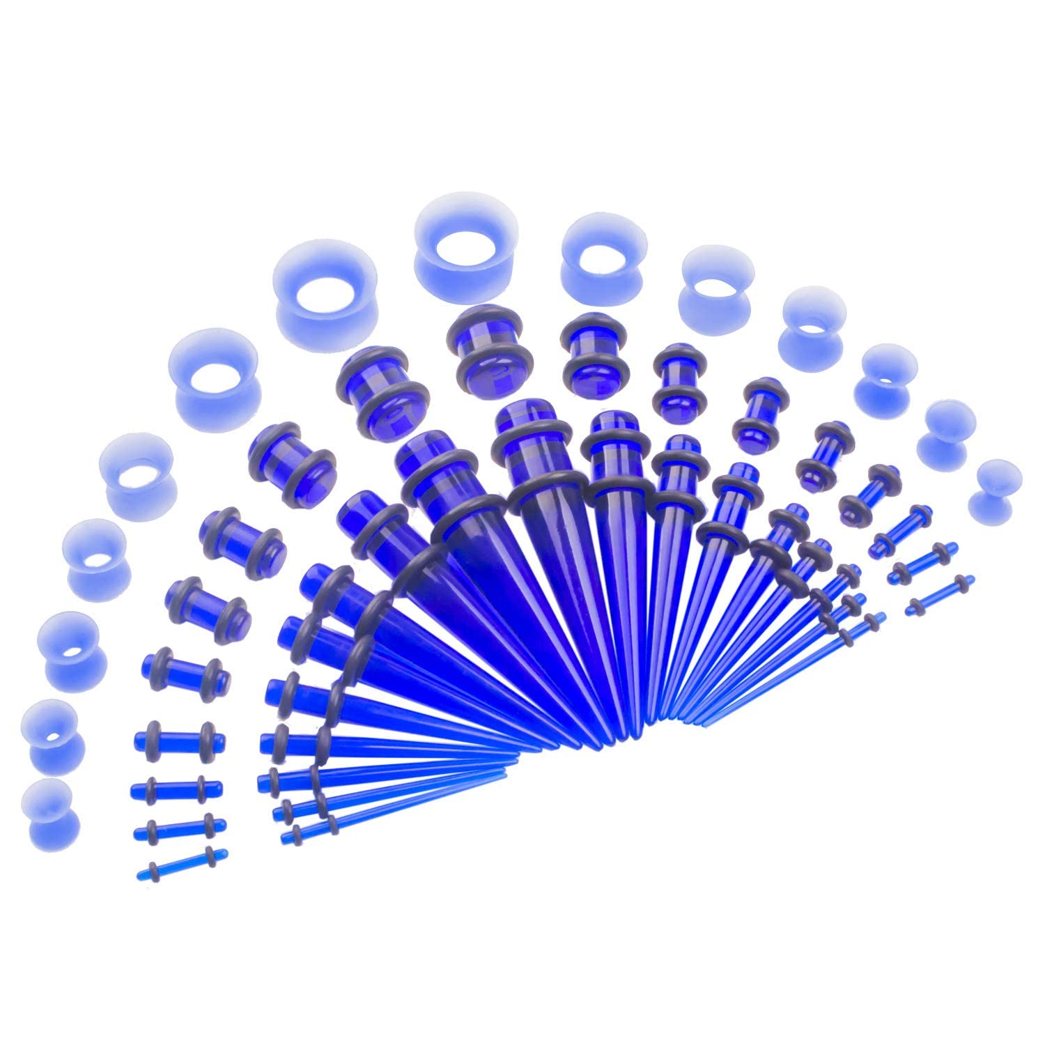 CABBE KALLO 50 Pcs 14G-00G Ear Stretching Kit Acrylic Tapers Plugs Silicone Tunnels Gauges Expander Set Body Piercing Jewelry