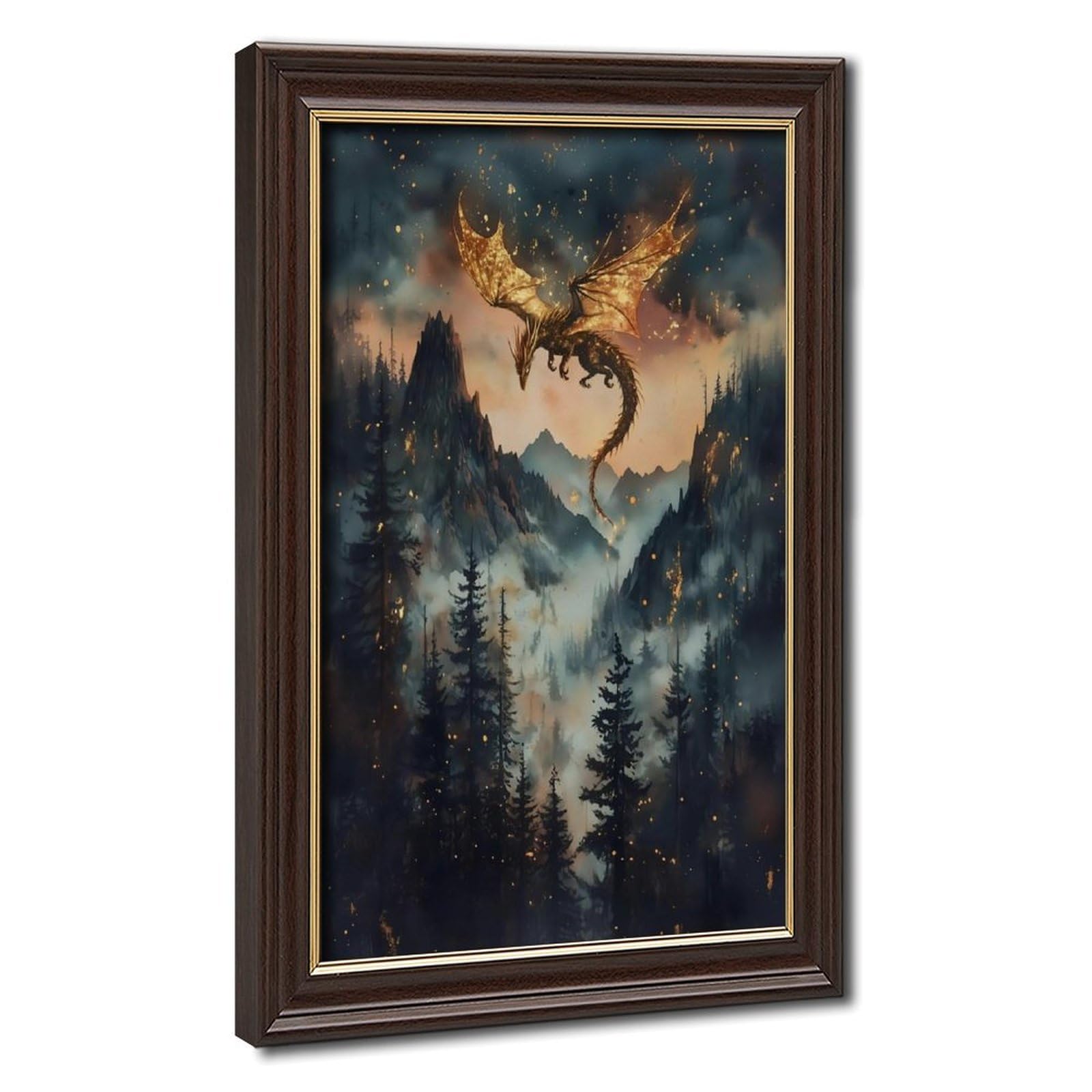 Bareronor Golden Dragon Fantasy Poster Canvas Poster Bedroom Decor Landscape Office Room Decor Gift 24" L X 36" W