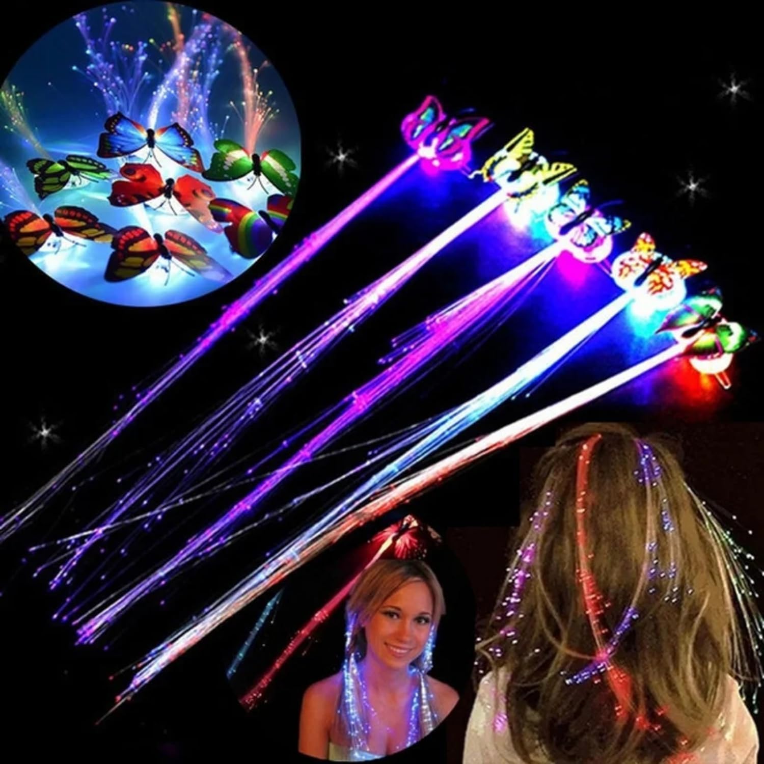Xeerabdi LED Flashing Butterfly Hairpin | Light Up Fiber Optic Braid Hair Clip for Girls & Women | Party Favors, Festival, Fashion Accessory (Multicolor) (1) 1