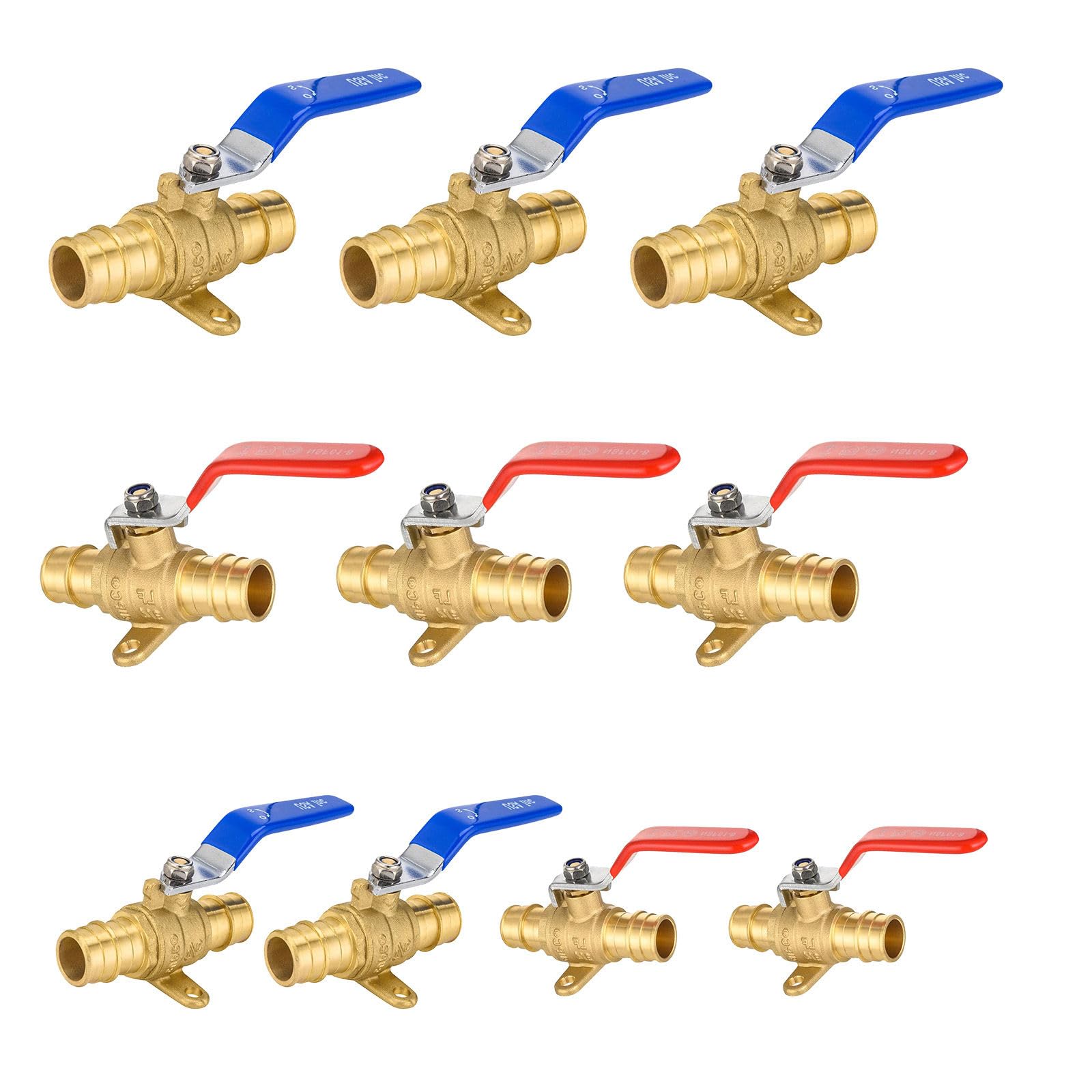 Lot de 10 robinets à boisseau sphérique, 1,9 cm, valve d'arrêt Pex A avec oreille, robinet à boisseau sphérique en laiton pour tuyau d'eau, air, carburant, huile, certifié ASTM F1960, UPC