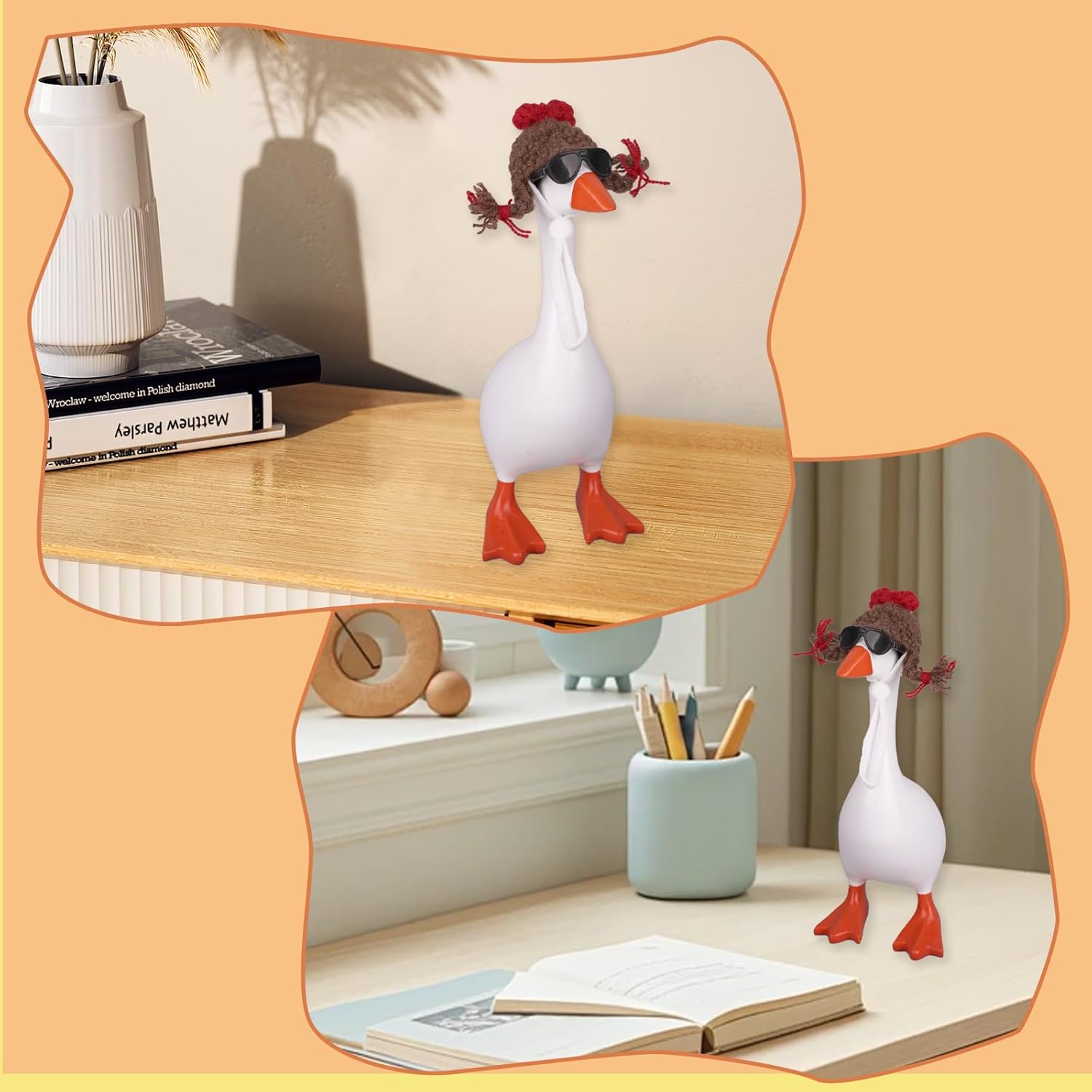 Desktop Goose Outfits Mini Goose Clothes 6Pcs Mini Knitted Hats Accessories Headwear 8Pcs Glasses Small Funny Desktop Decorations for Cute Desk Magnetic Statue Accessories