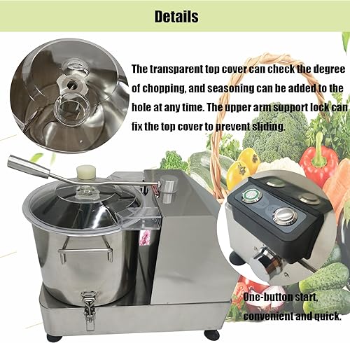 Miniatura 5 de Procesador comercial de alimentos vegetales de carne de 12 litros, cortador eléctrico de batidora de verduras de acero inoxidable de 2000 W, máquina