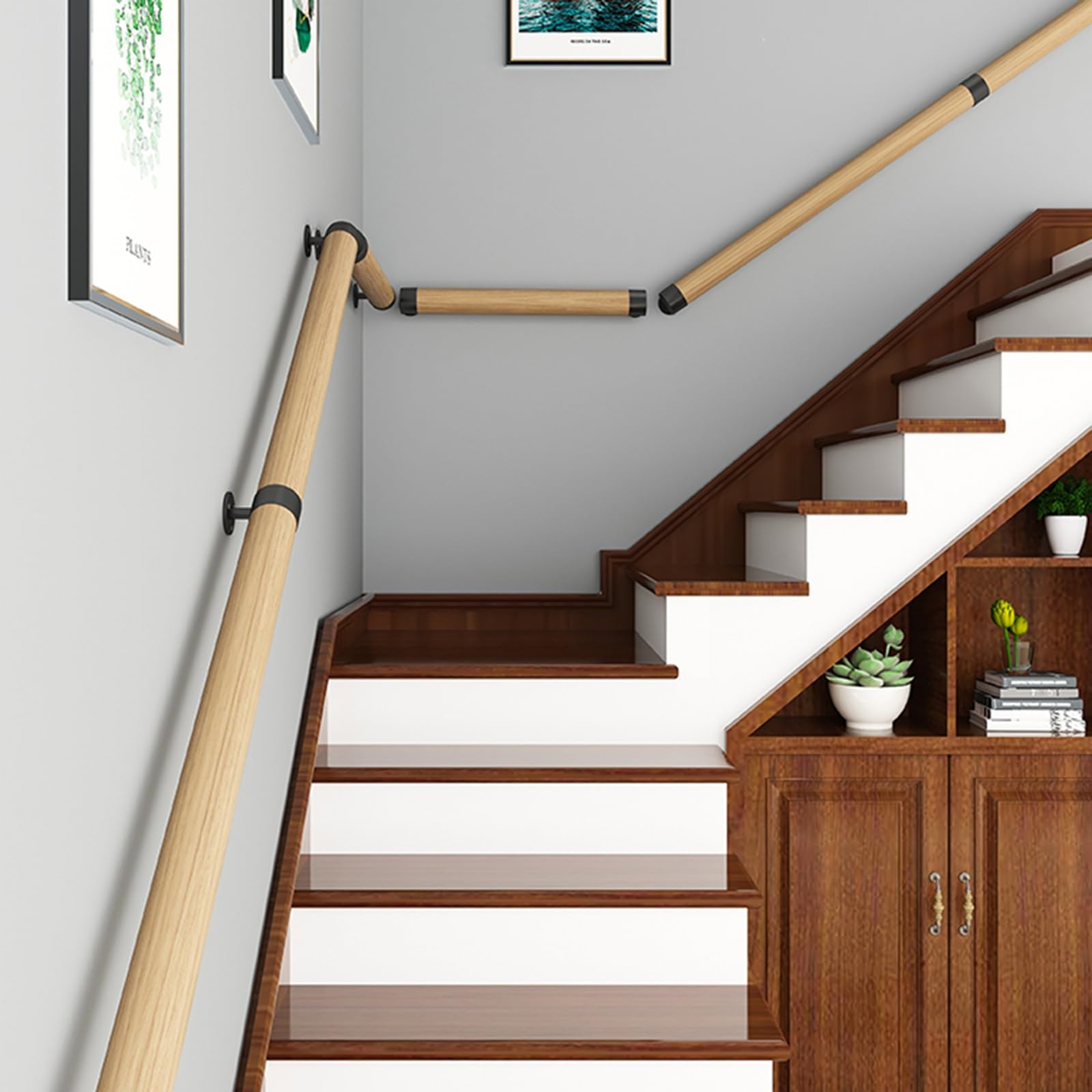 Poręcze do schodów wewnętrznych Drewniane, montowane na ścianie balustrady/poręcze do korytarza Loft Garaż Piwnica(3ft)
