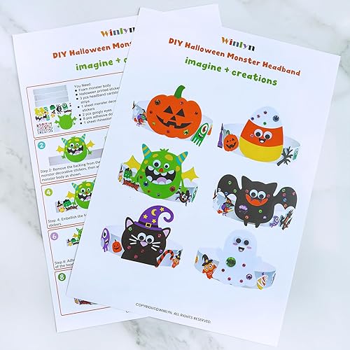 Miniatura 9 de Winlyn 24 juegos de diademas de Halloween, kits de manualidades, juegos de corona, caramelos Jack-o'-Lantern, fantasma, monstruo, murciélago,