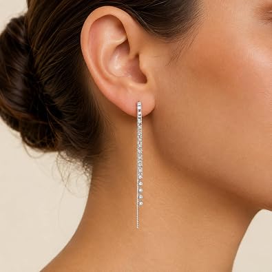 GUESS Basic Silver Crystal Rhinestone Linear Drop Earrings