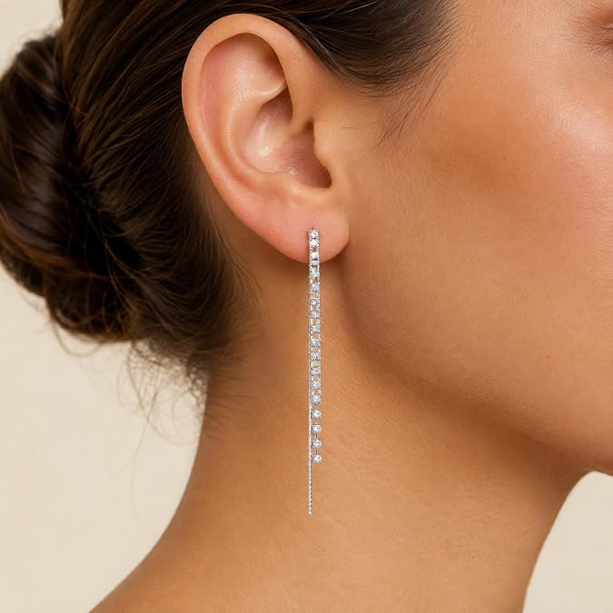 GUESS Basic Silver Crystal Rhinestone Linear Drop Earrings
