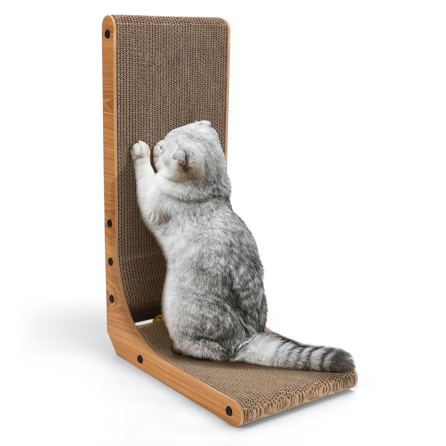 Nobleza Kratzbrett Katzen, 60 cm hohe L förmige Kratzpappe für Katzen mit Ballspielzeug, Wellpappe Kratzmöbel Katzen Kratz Pappe für Wand und Ecke