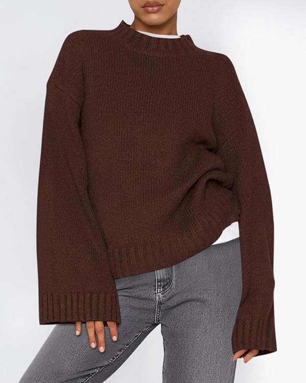 BTFBM Sweaters for Women 2026 Casual Crewneck Long Sleeve Loose Ribbed Knit Pullover Sweater Winter Clothes Fall Outfits(Brown, Small) by BTFBM - Image 6