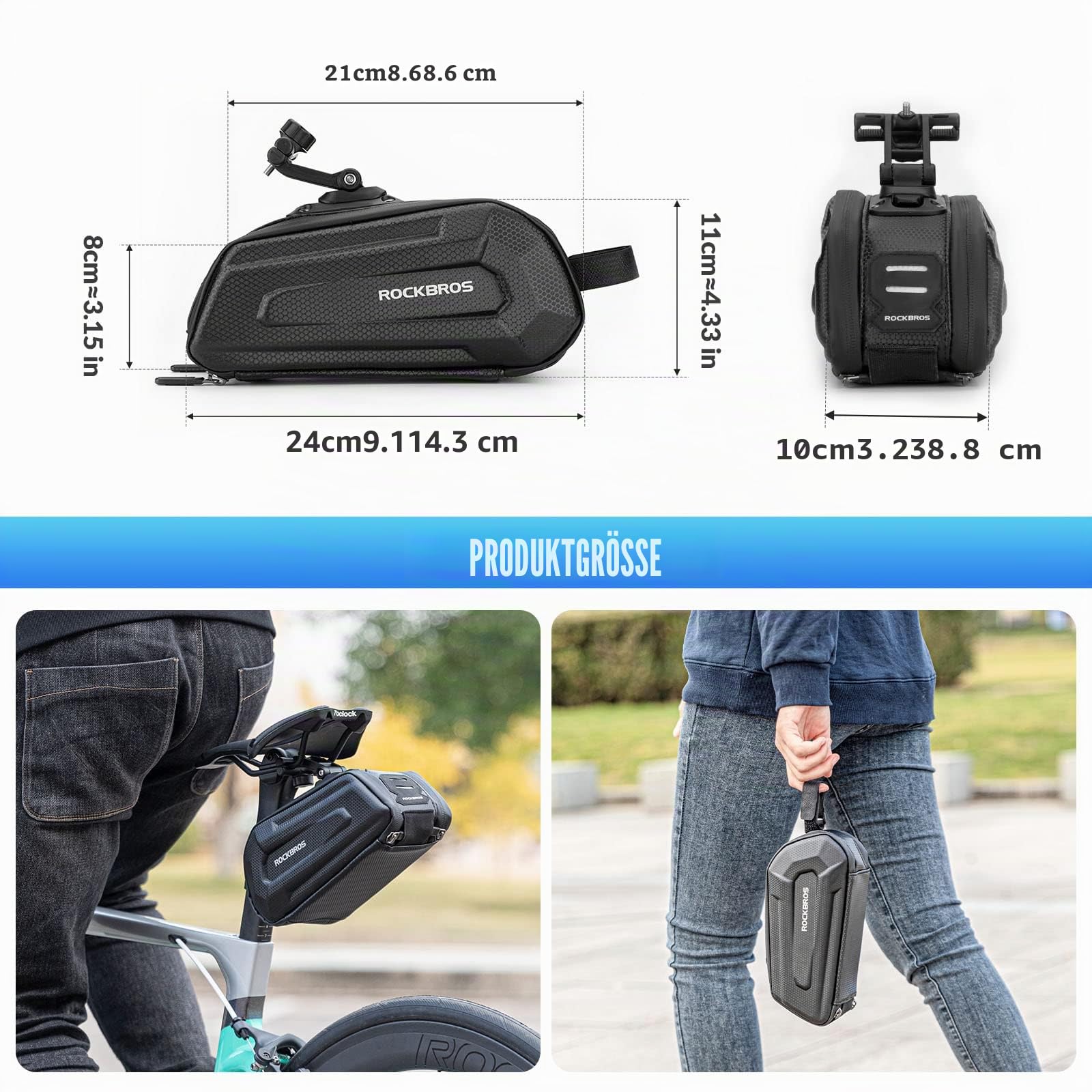 ROCKBROS Fahrrad Satteltasche Fahrradtasche Wasserabweisend 3D Hard Shell Fahrradsitz Tasche mit Schnellverschluss für MTB Rennrad 1,8L