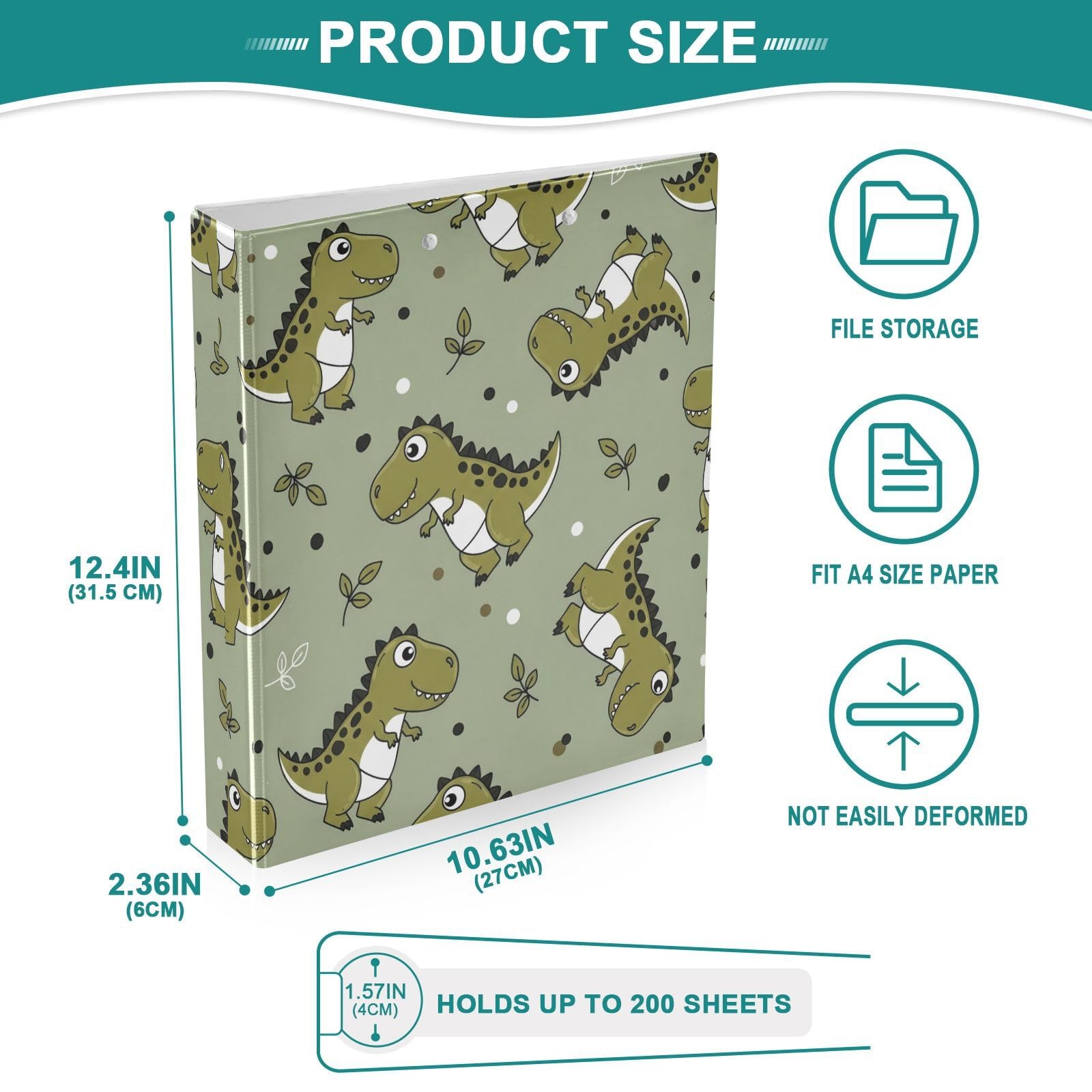 Dinorsaur - Raccoglitori a 3 anelli, 3,8 cm, decorativi, rotondi, con clip in metallo, formato A4, organizer per casa e ufficio, confezione da 2