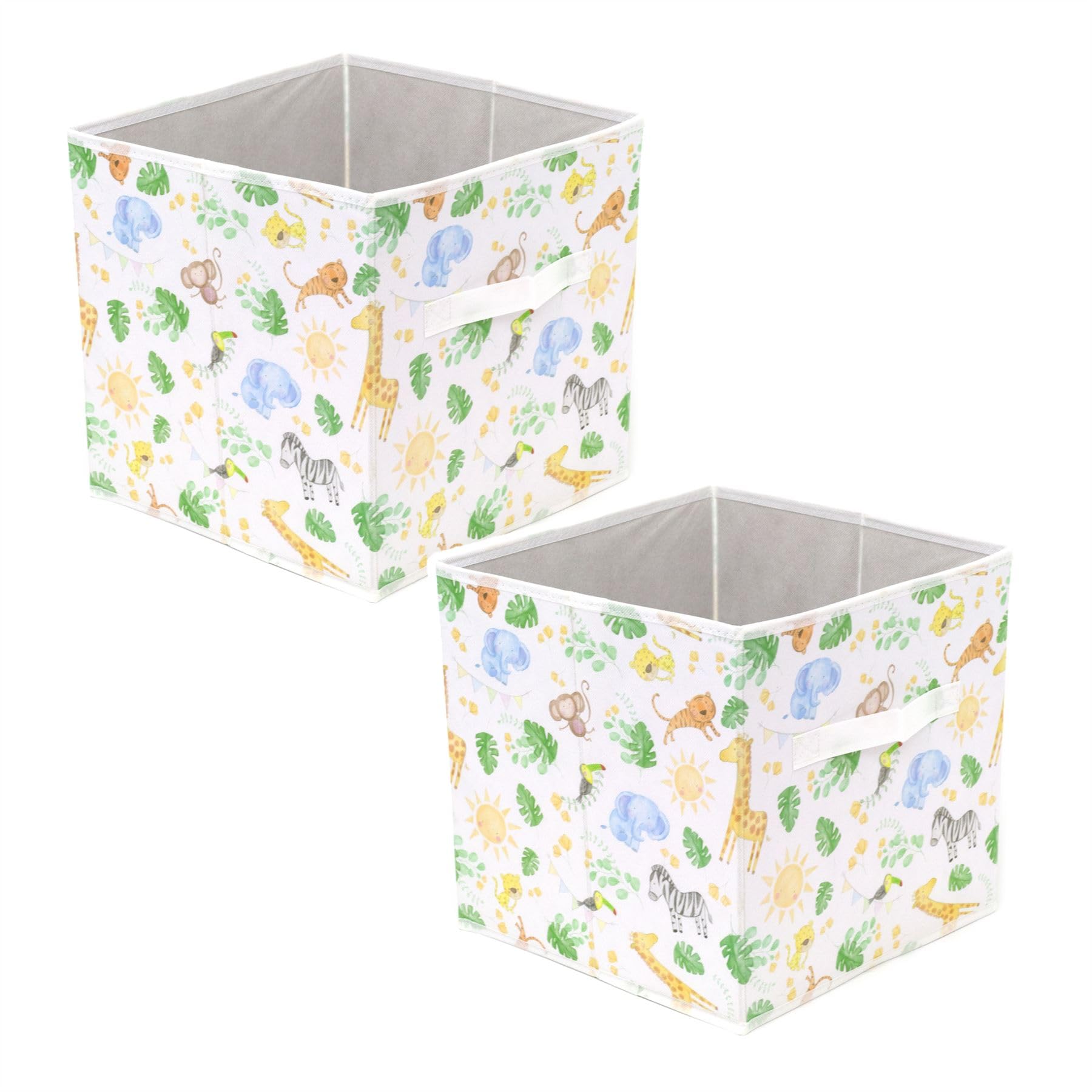 Carousel Home Set Of 2 Nursery Storage Box | Childrens Jungle Safari Storage Basket | Foldable Square Fabric Storage Cube For Kids