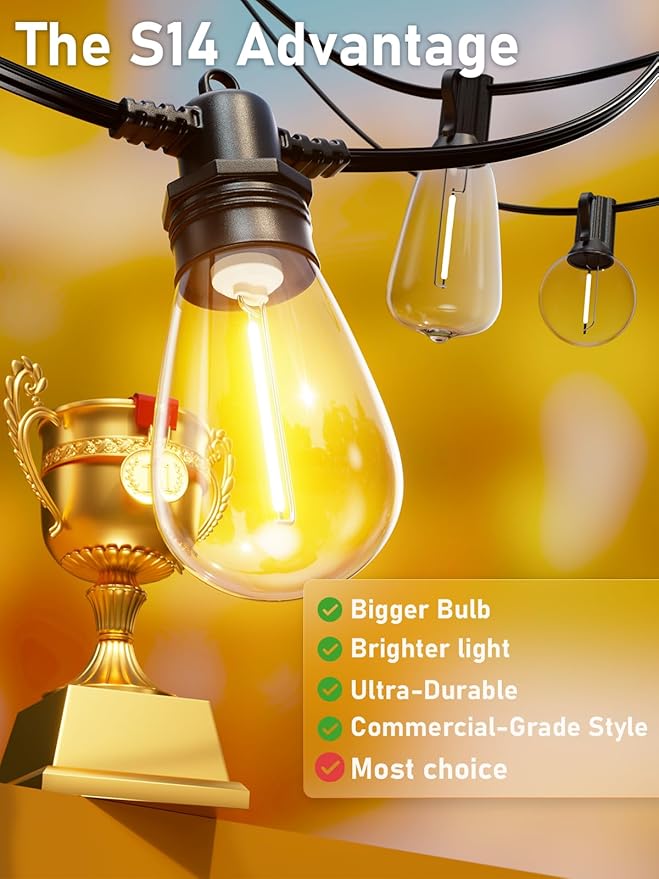 Luces de Cadena LED Exterior 60FT 16+1 Bombillos Edison IP65 Regulables miniatura 3