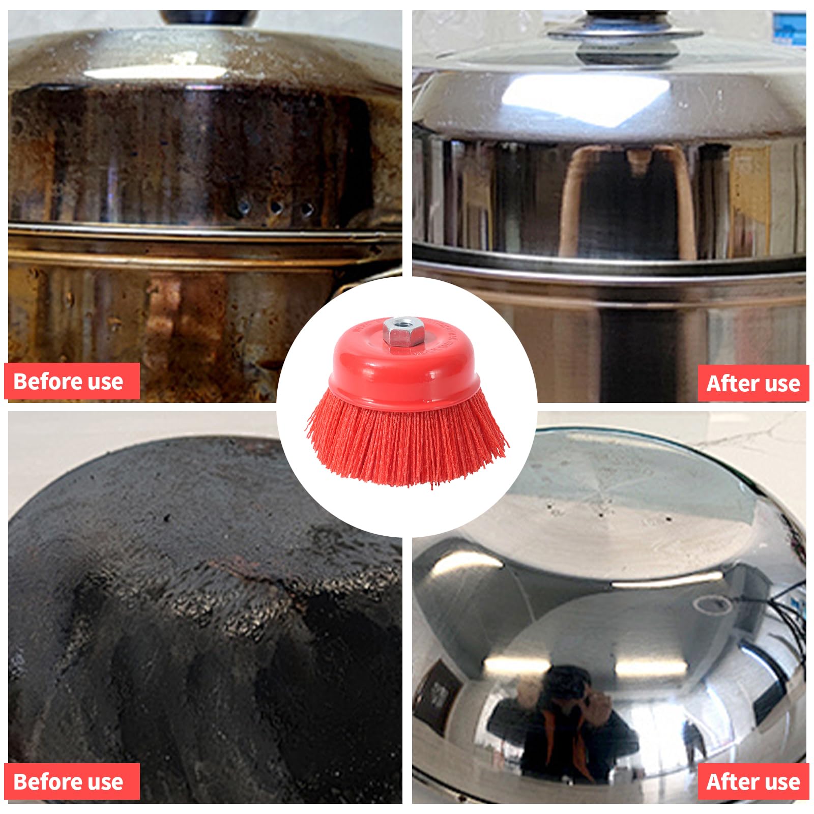 2 Pezzi Spazzola a tazza in Nylon, Spazzola in Nylon 75 mm Spazzola metallica Trapano Spazzola per Smerigliatrice Angolare Spazzole a tazza con filettatura interna M14 per rimuovere ruggine