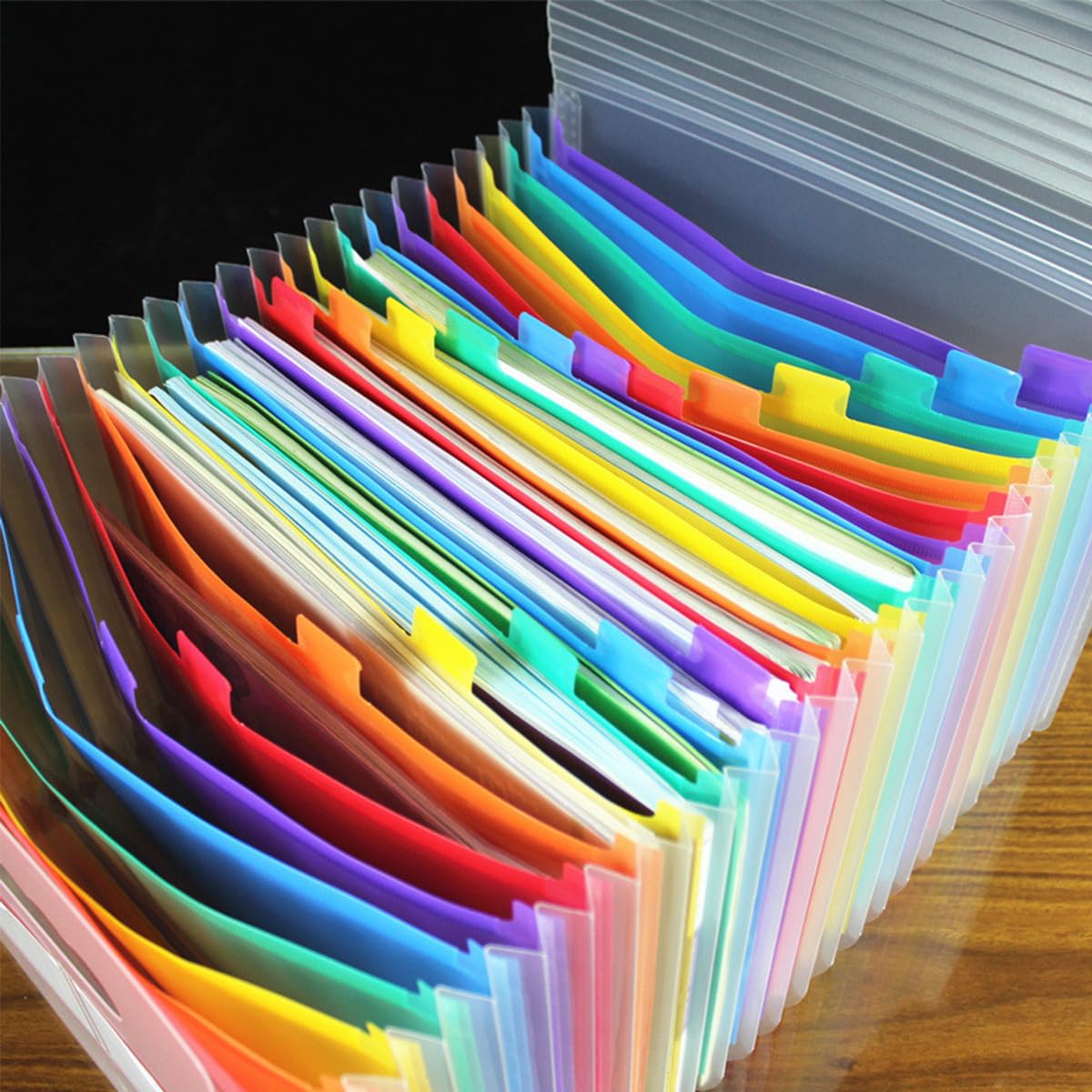 ifundom Cartella Portadocumenti Espandibile a Fisarmonica Trasparente 24 Tasche in Plastica Rigida Coperchio ed Etichette, Organizer Documenti per Ufficio, Scuola e Casa, Archivio File