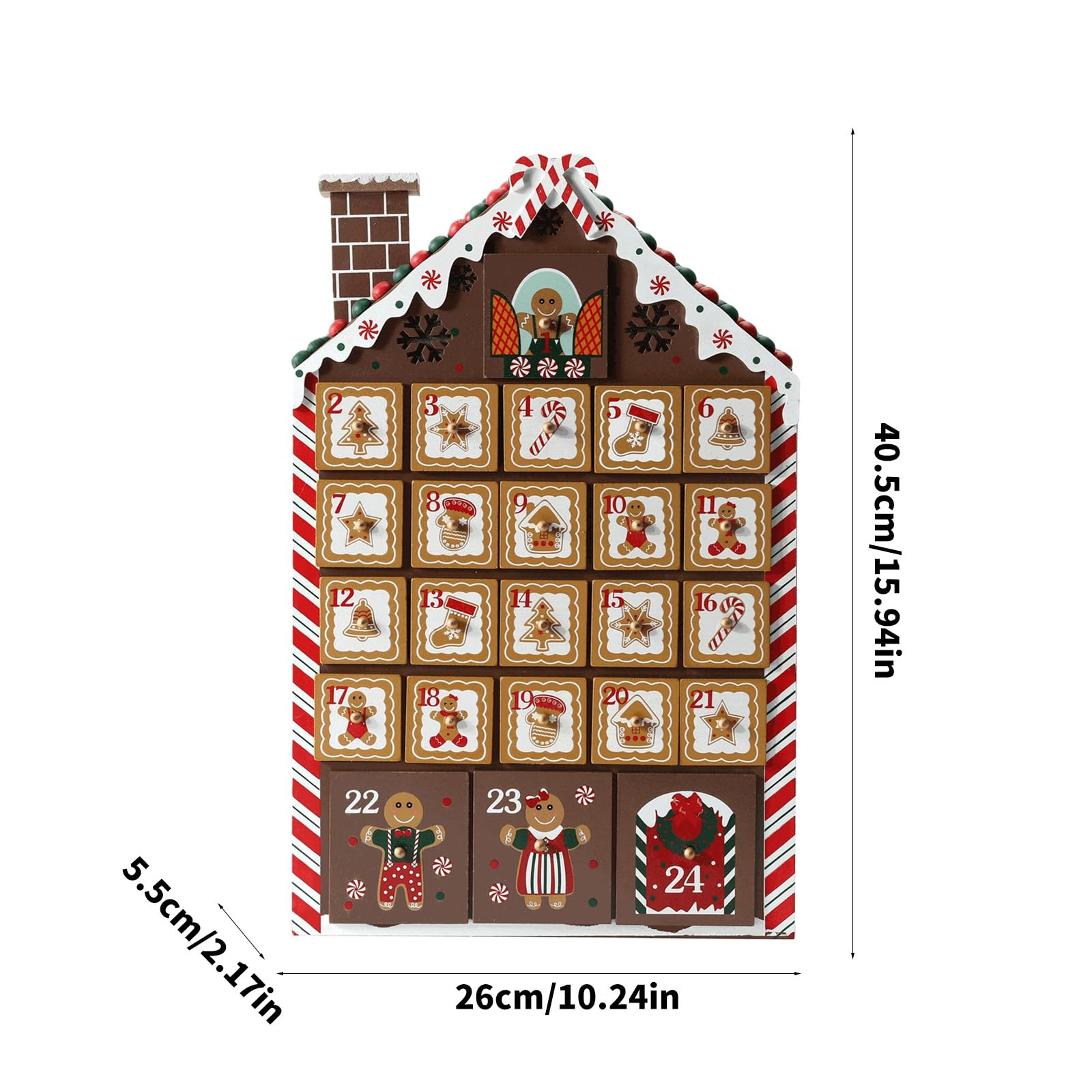 Calendario de Adviento de Navidad de madera con 24 cajones para caramelos, chocolate, joyas, regalos de Navidad