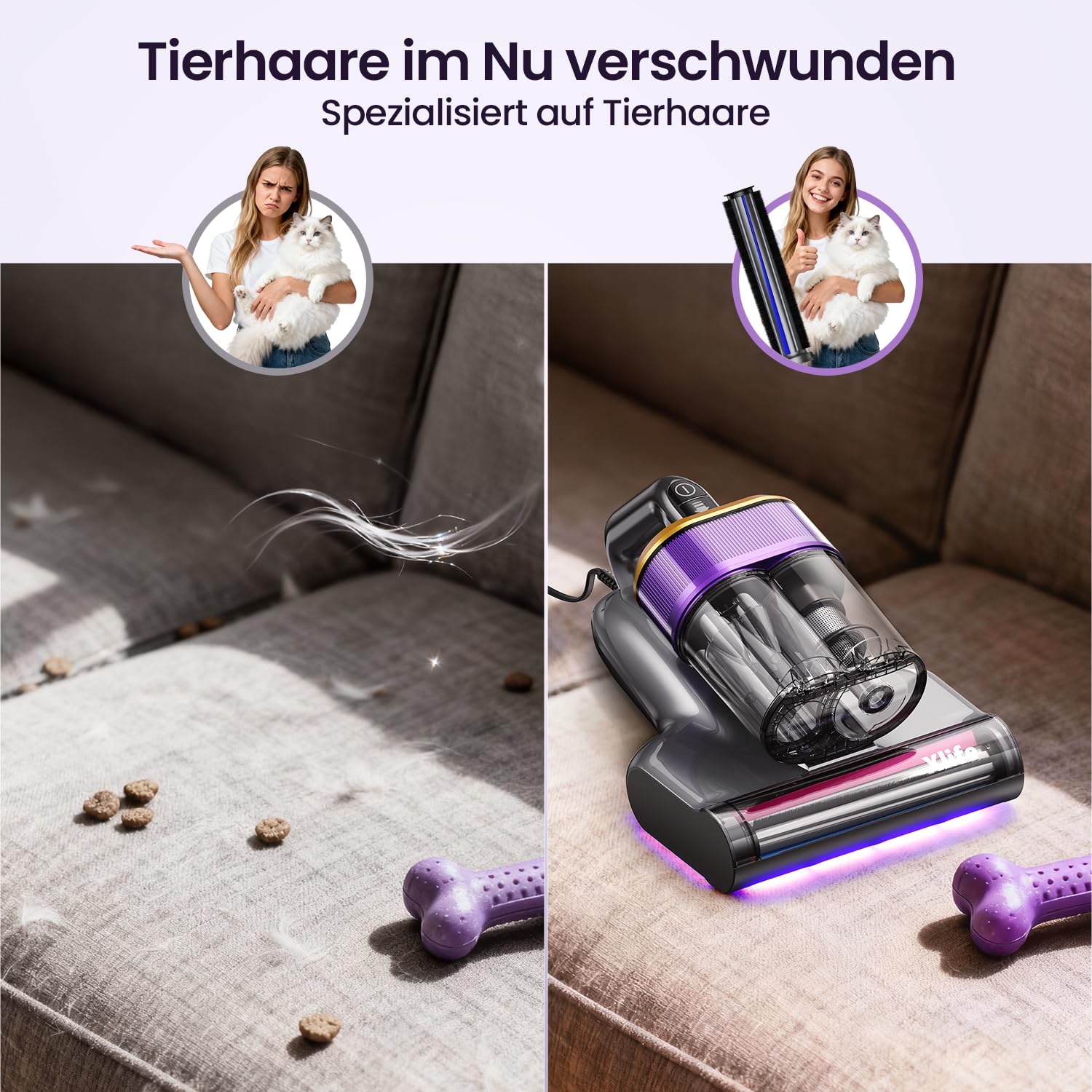 Milbensauger für Matratzen mit 18 kPa Saugkraft, UV-C Licht, 63 °C Heißluft und 2 Bürsten, Bett-Staubsauger und Matratzenreiniger für Matratzen, Betten, Sofa