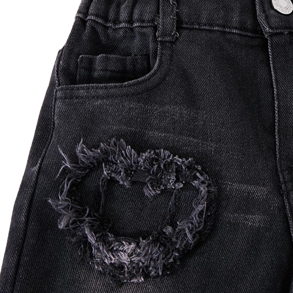 Nivne Tco Toddler Girls Baggy Jeans - Zipper Fly Elastic Waist Heart Patch Wide Leg Black Denim Pants with Five Pockets