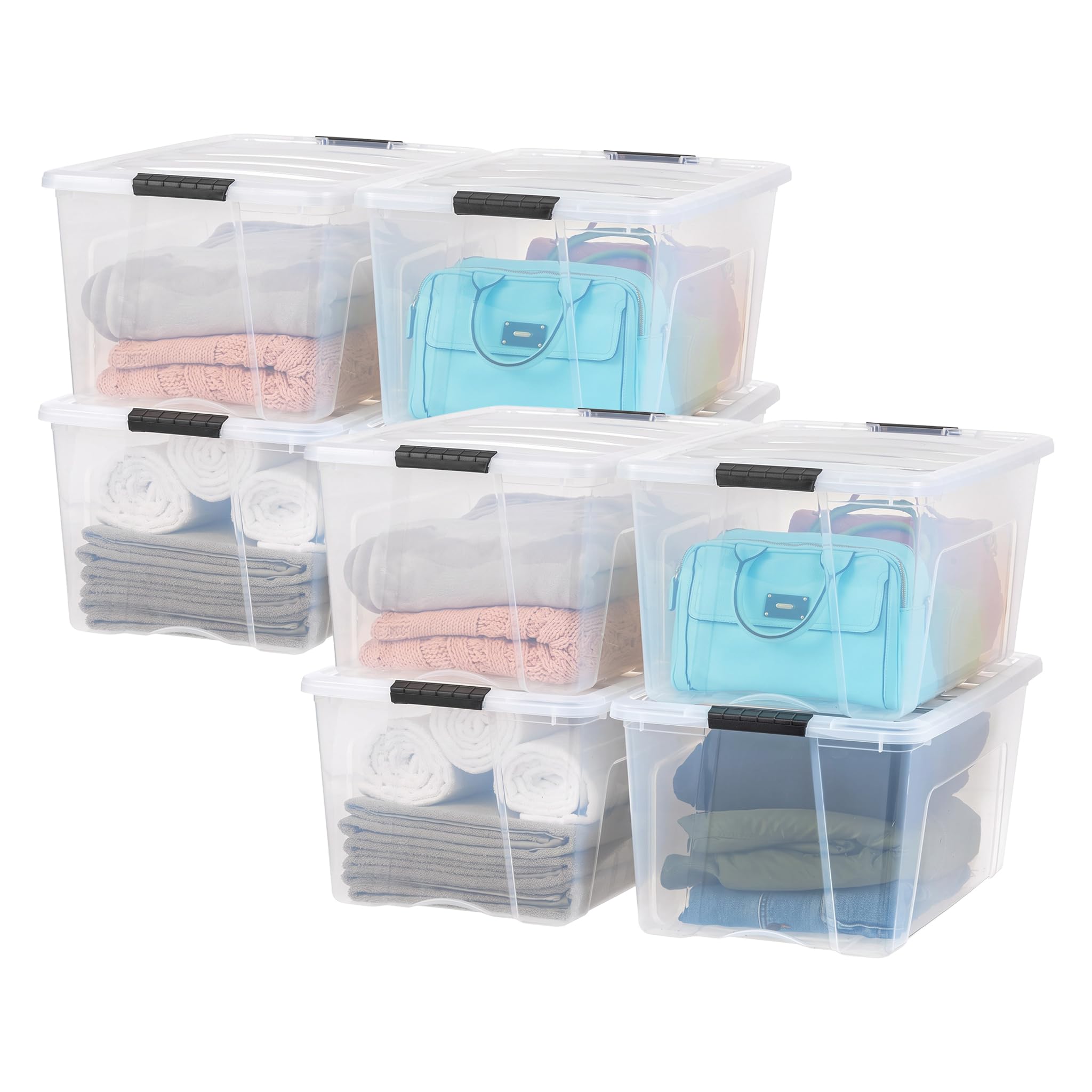 IRIS USA 72 QT Plastic Storage Box with Lid and Latches - 8 Pack - BPA-Free, See-Through Organizing Solution, Durable Nestable Stackable Containers, Secure Pull Handle - Clear