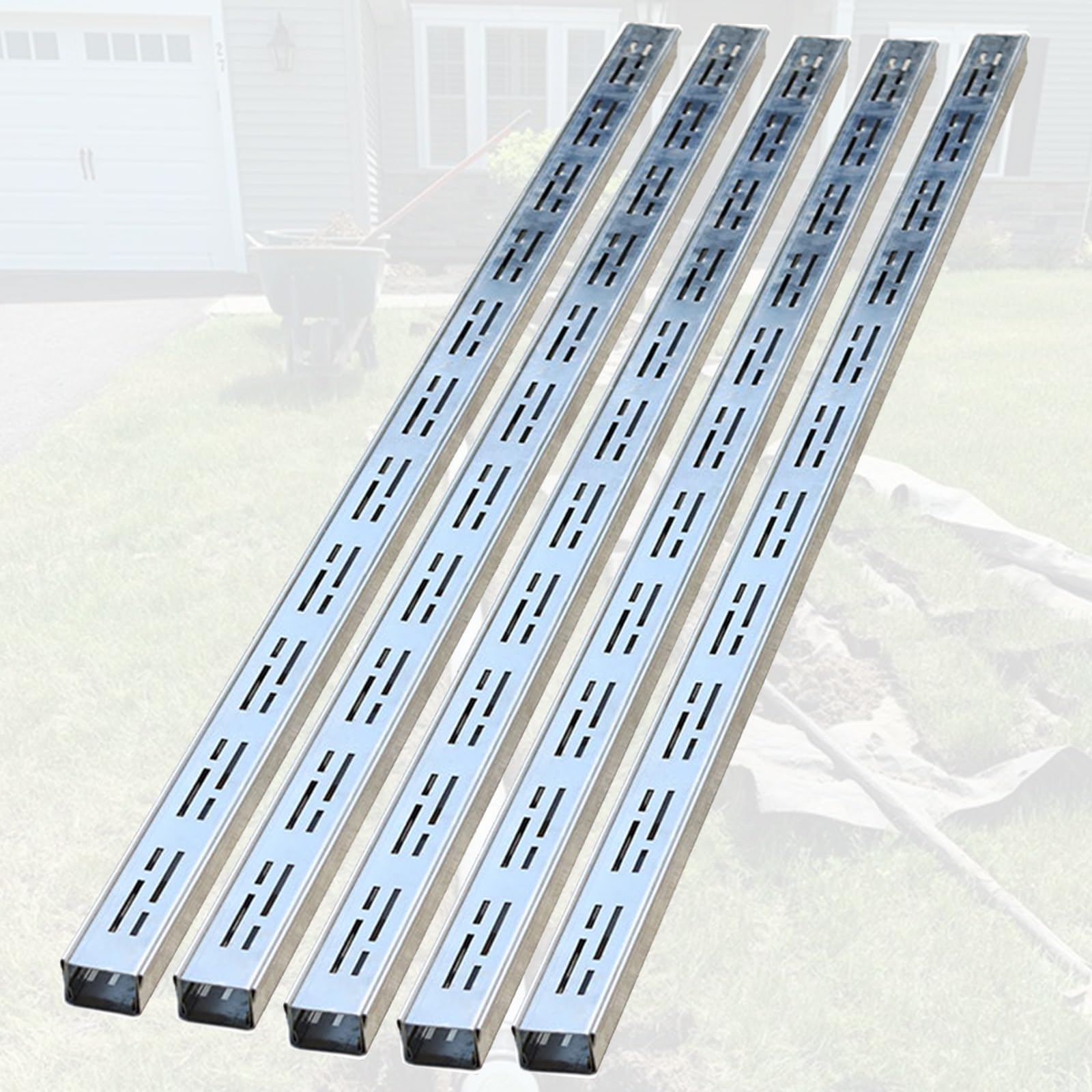 GLDYTVF 1M Narrow Drainage Channel Kit 6 Pcs Low Profile Outdoor Drainage System Storm Water Management Solution for Balcony & Sidewalk 5x5cm Drainage Grates