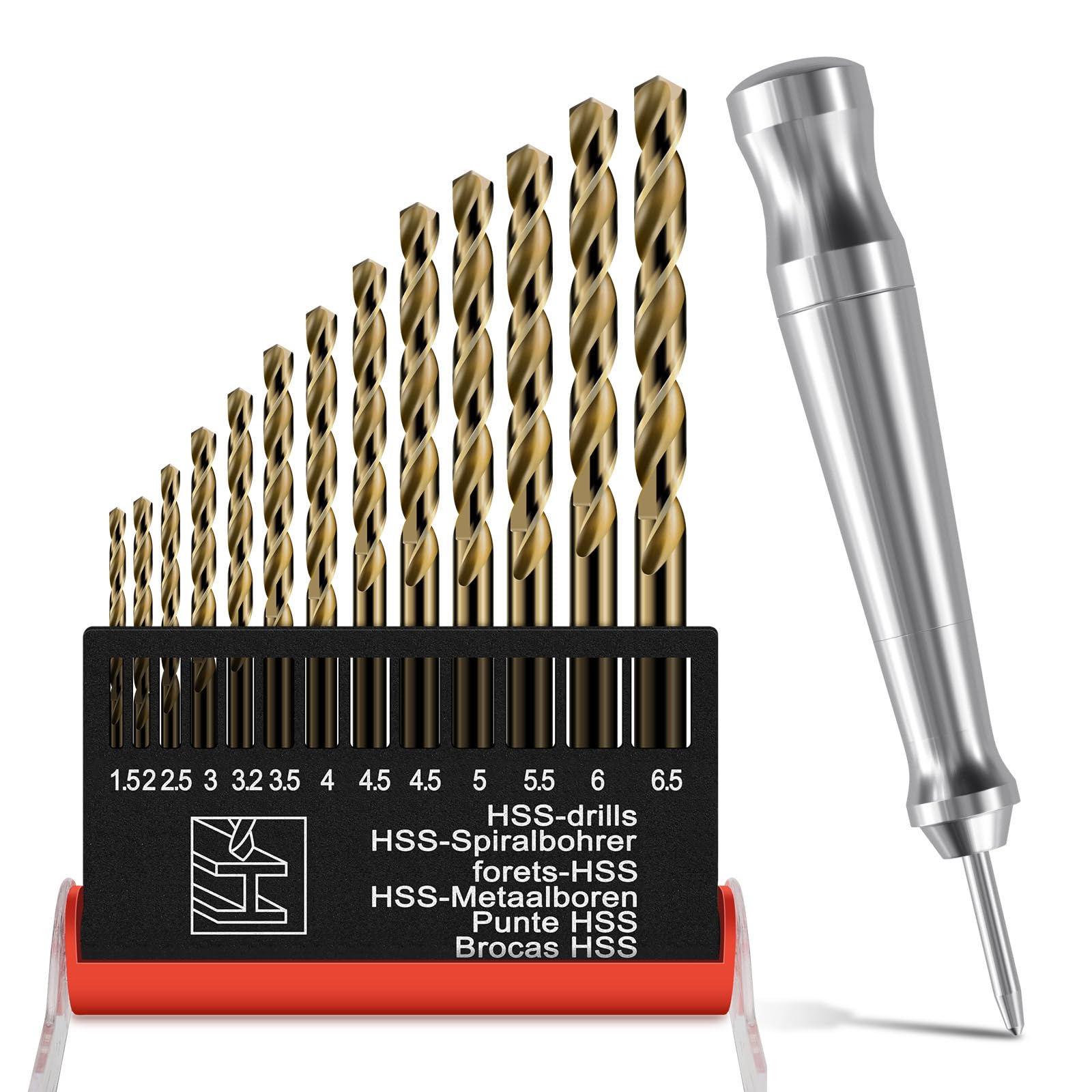 Lytool Juego de brocas de HSS para Metal, 14 piezas Juego de Brocas de Cobalto para Metal, Madera y Plástico 1.5-6 mm