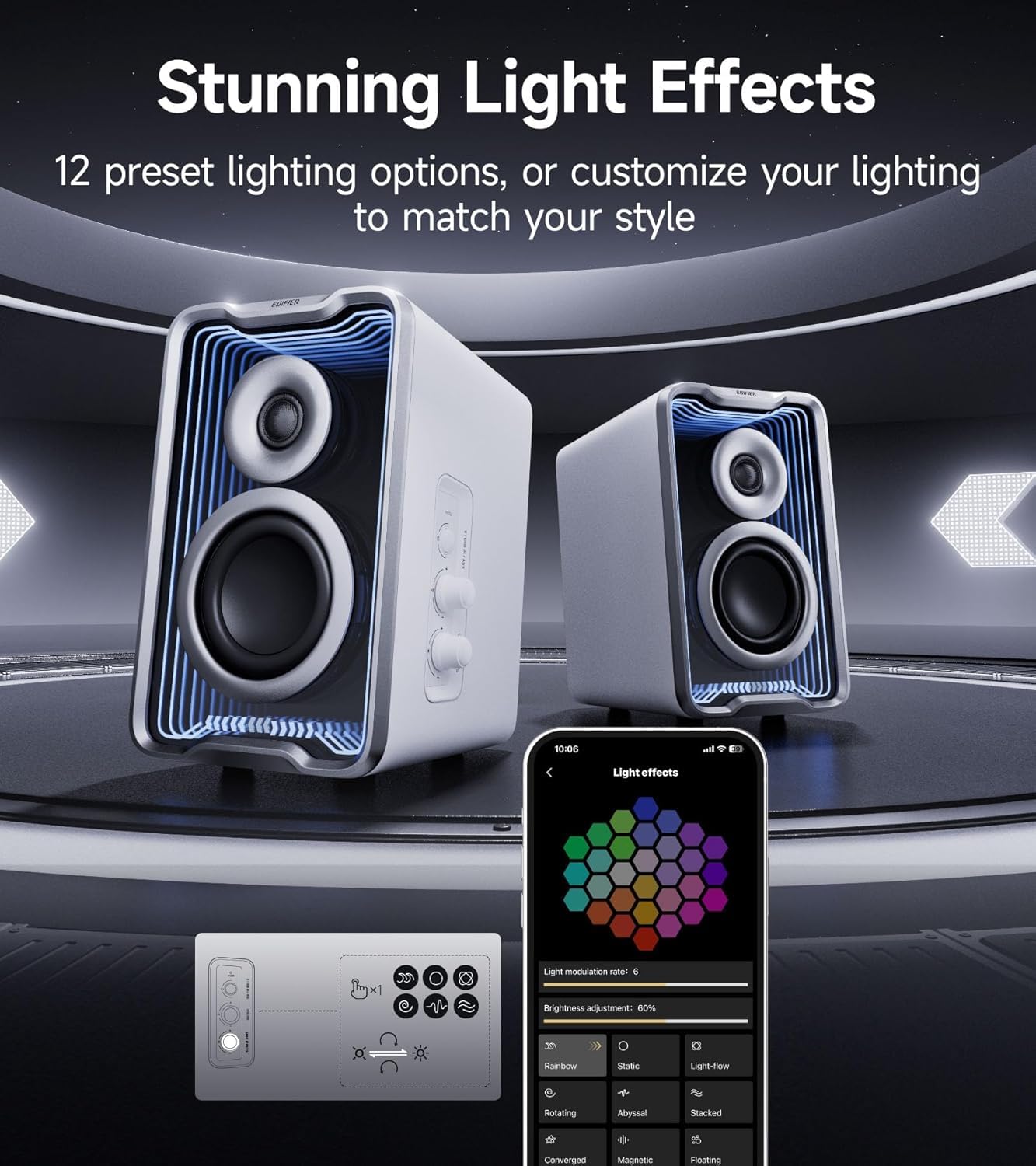 Edifier QR30 Altoparlanti desktop attivi con Bluetooth V5.4, effetti luminosi dinamici. 30 Watt RMS - Bianco