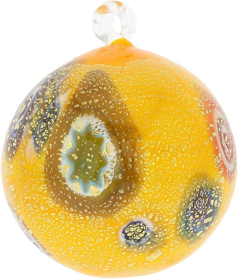 Glass Of Venice Murano Glass Medium Millefiori Christmas Ornament - Yellow Gold