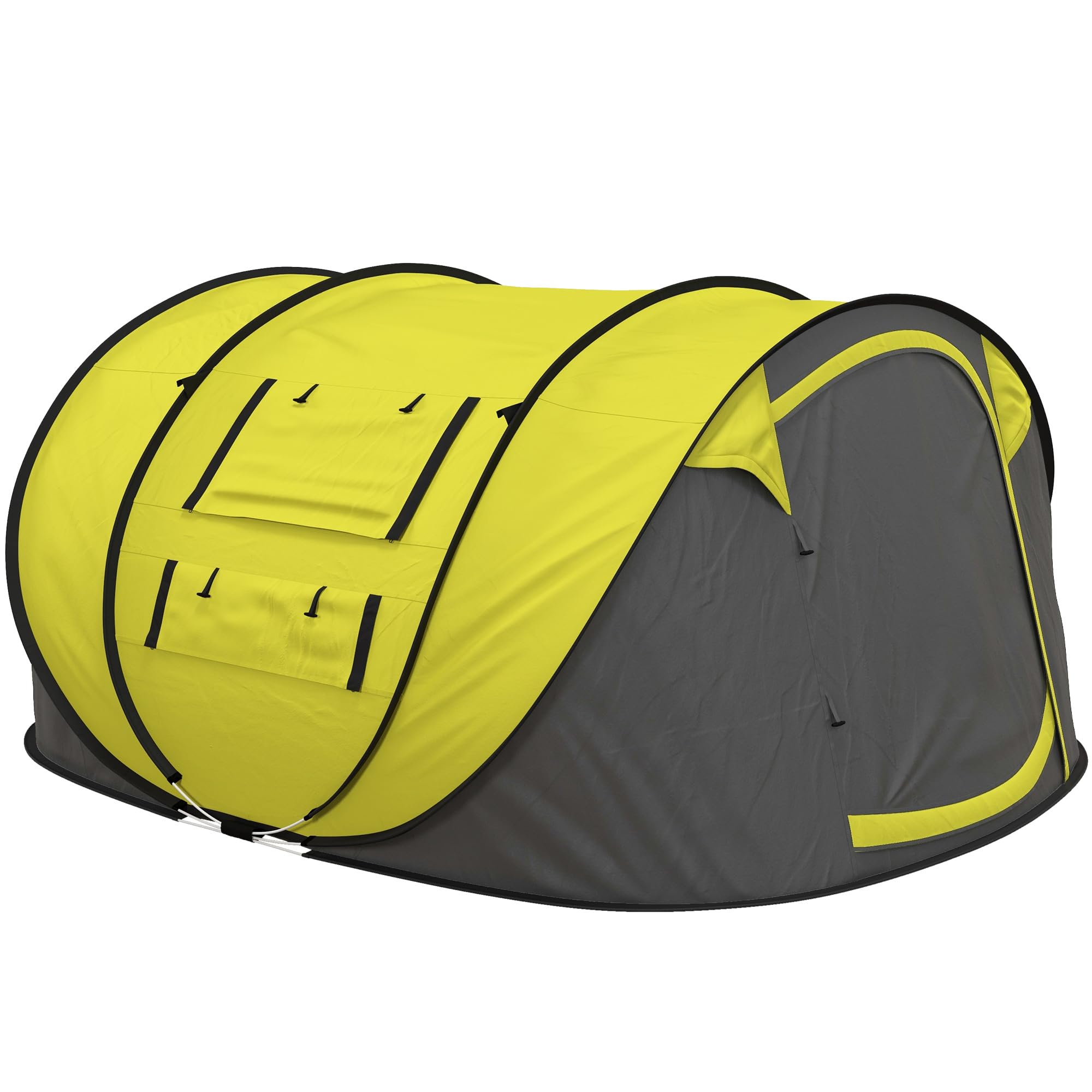 Outsunny Yellow Camping Tent Dome Pop-Up Tent With Windows For 4-5 Person