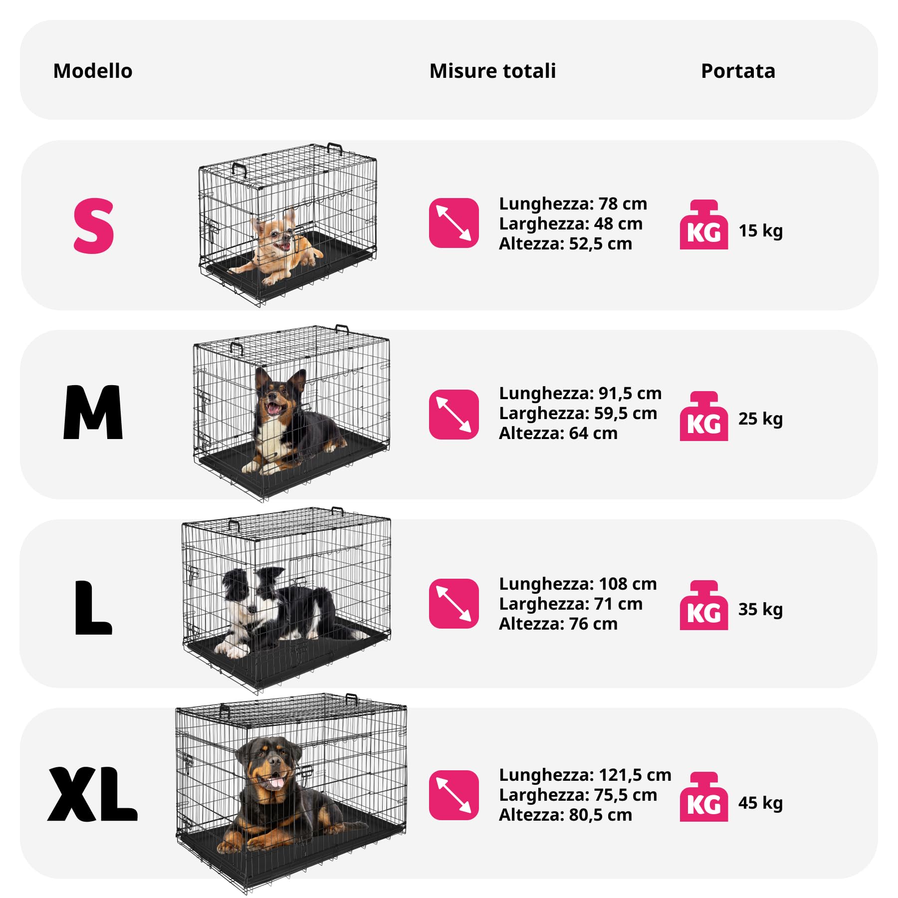 tectake® Trasportino Auto per Cani Spazioso, 78x48x52,5cm, Gabbia per cani con Griglia in Acciaio Robusta, per Gatti, Pieghevole, 2 Porte, Doppia Chiusura, Vasca Rimovibile, 2 Maniglie per Trasporto