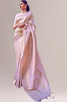 Womens Kanjivaram Silk Saree with Zari Woven Saree With Blouse Piece