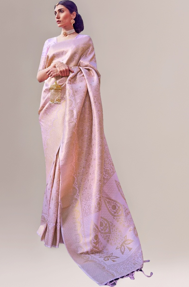 Womens Kanjivaram Silk Saree with Zari Woven Saree With Blouse Piece