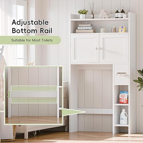Miniatura 6 de MU Over The Toilet Storage Cabinet with Doors, 32" Bathroom Storage Organizer with Side Shelves, Space-Saving Toilet Storage Rack for Bathroom,