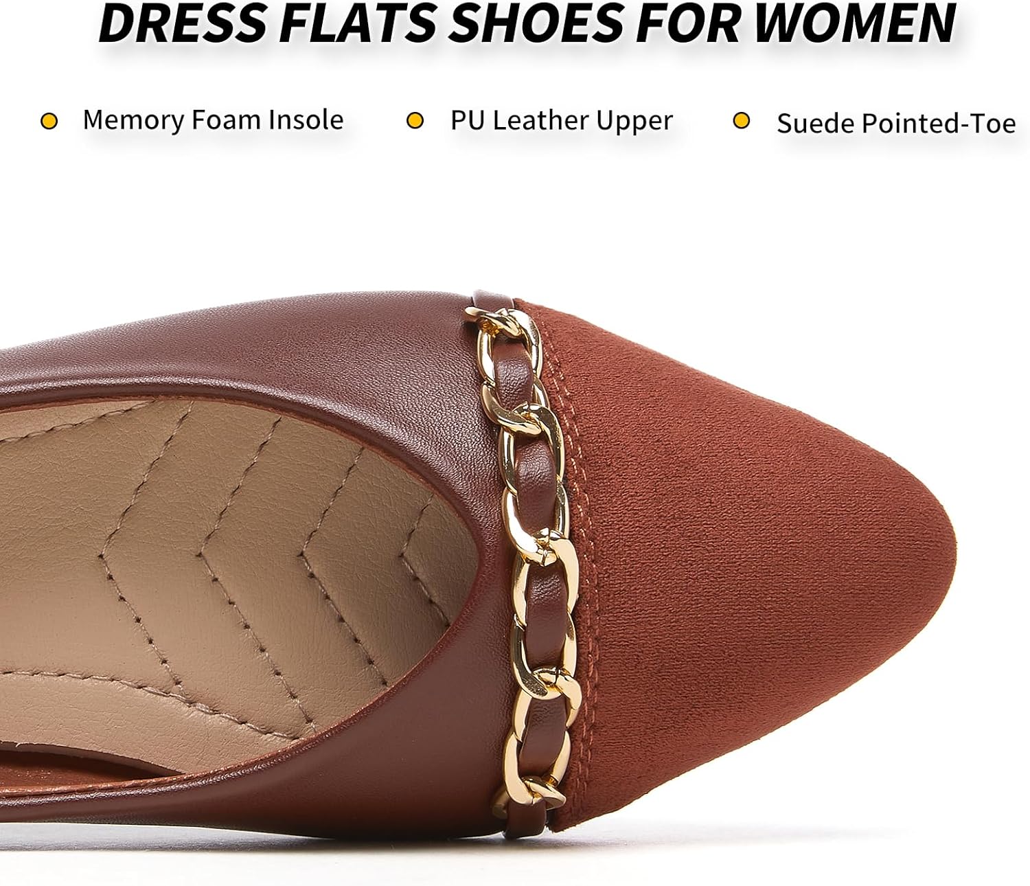 BABUDOG Women's Black Flats Shoes,White Dress Shoes for Women,Crimping Faux Suede Ballet Flats Comfortable - Image 4