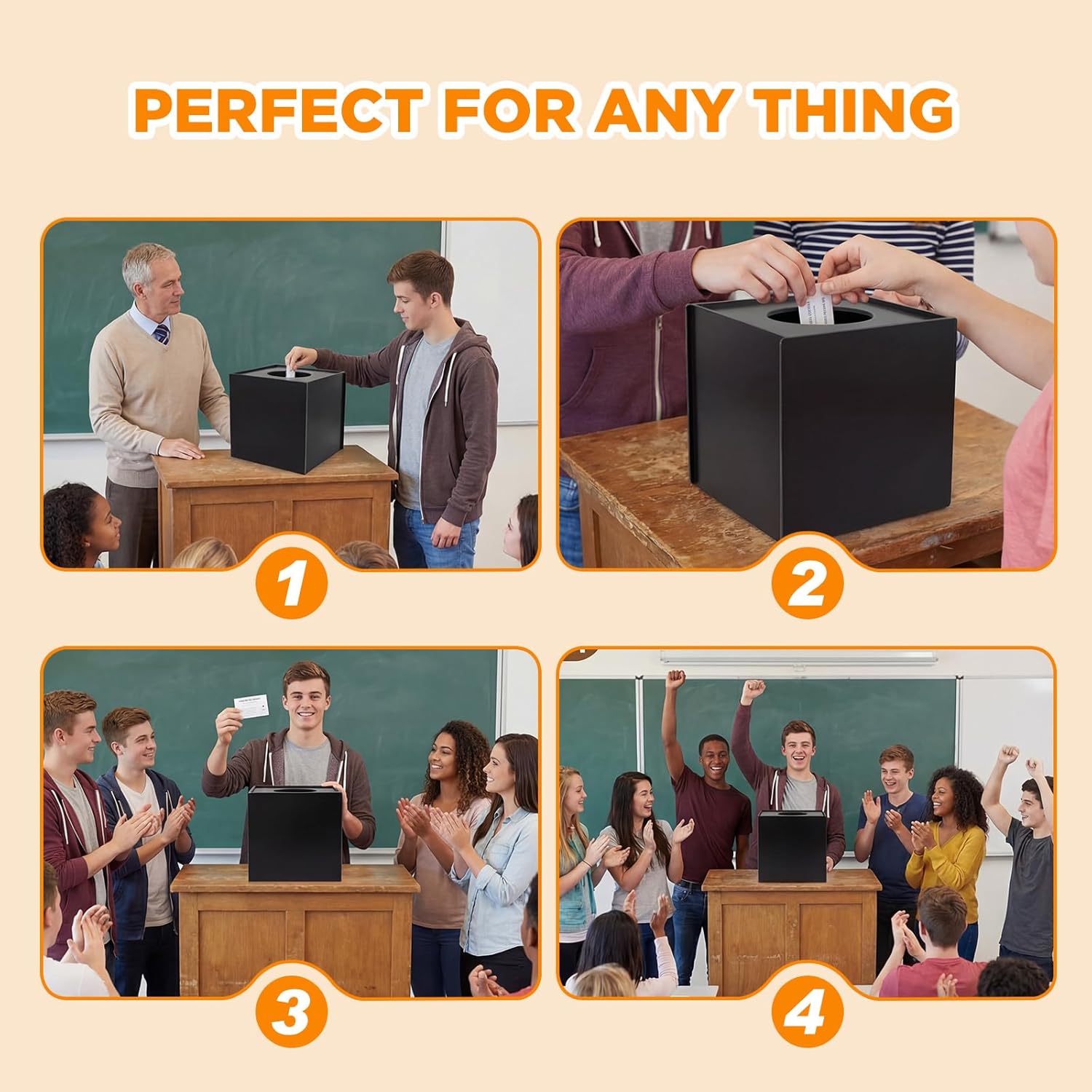 Novabright Black PVC Raffle Box with Slot 8.43 x 8.07 x 7.87 Inch Game Prize Draw Box Fundraising and Suggestion Case for Ticket Collection, Party Games, Multi-use Voting, Tip Jar and Storage