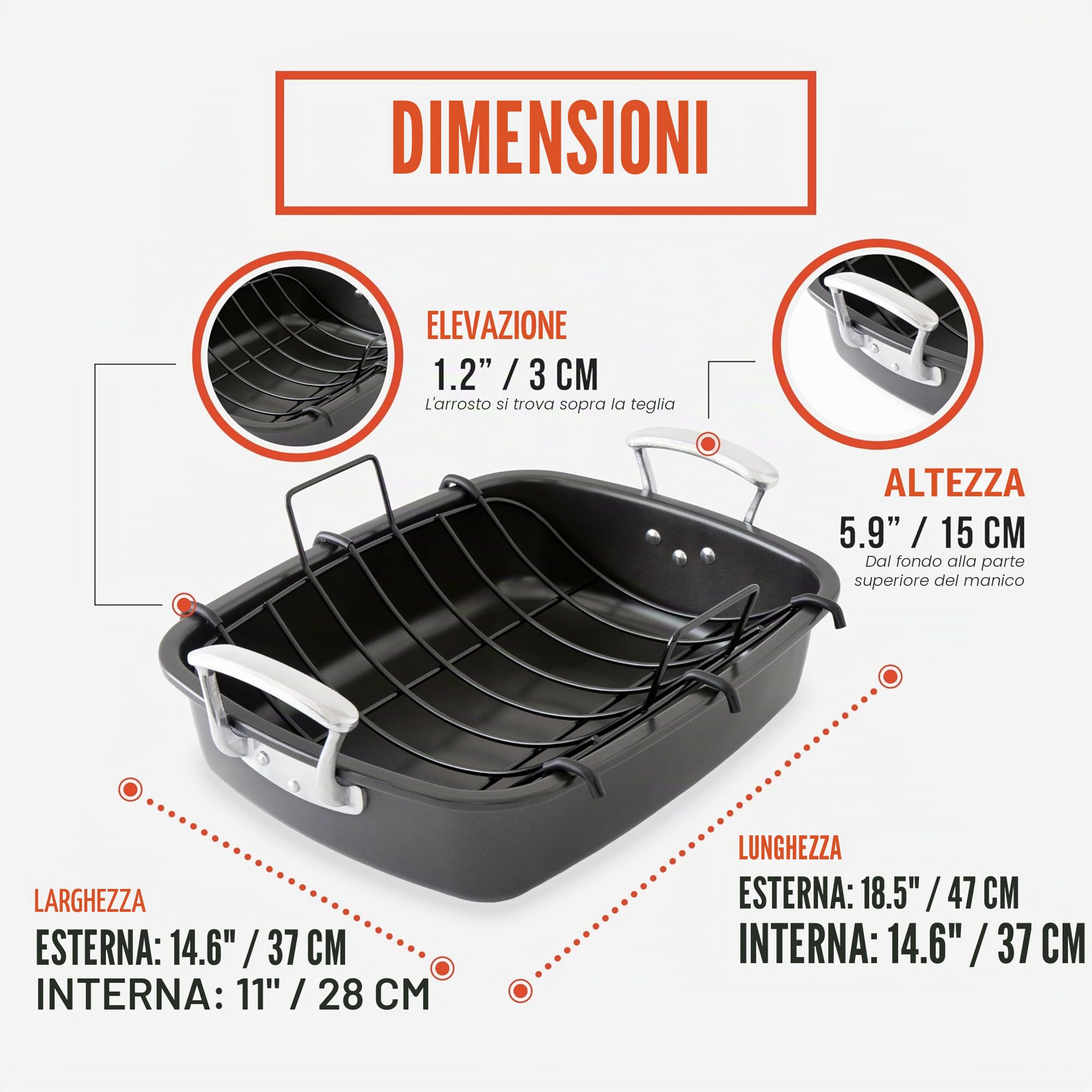 Chef Pomodoro Teglia XL Antiaderente con Griglia (Grigio)